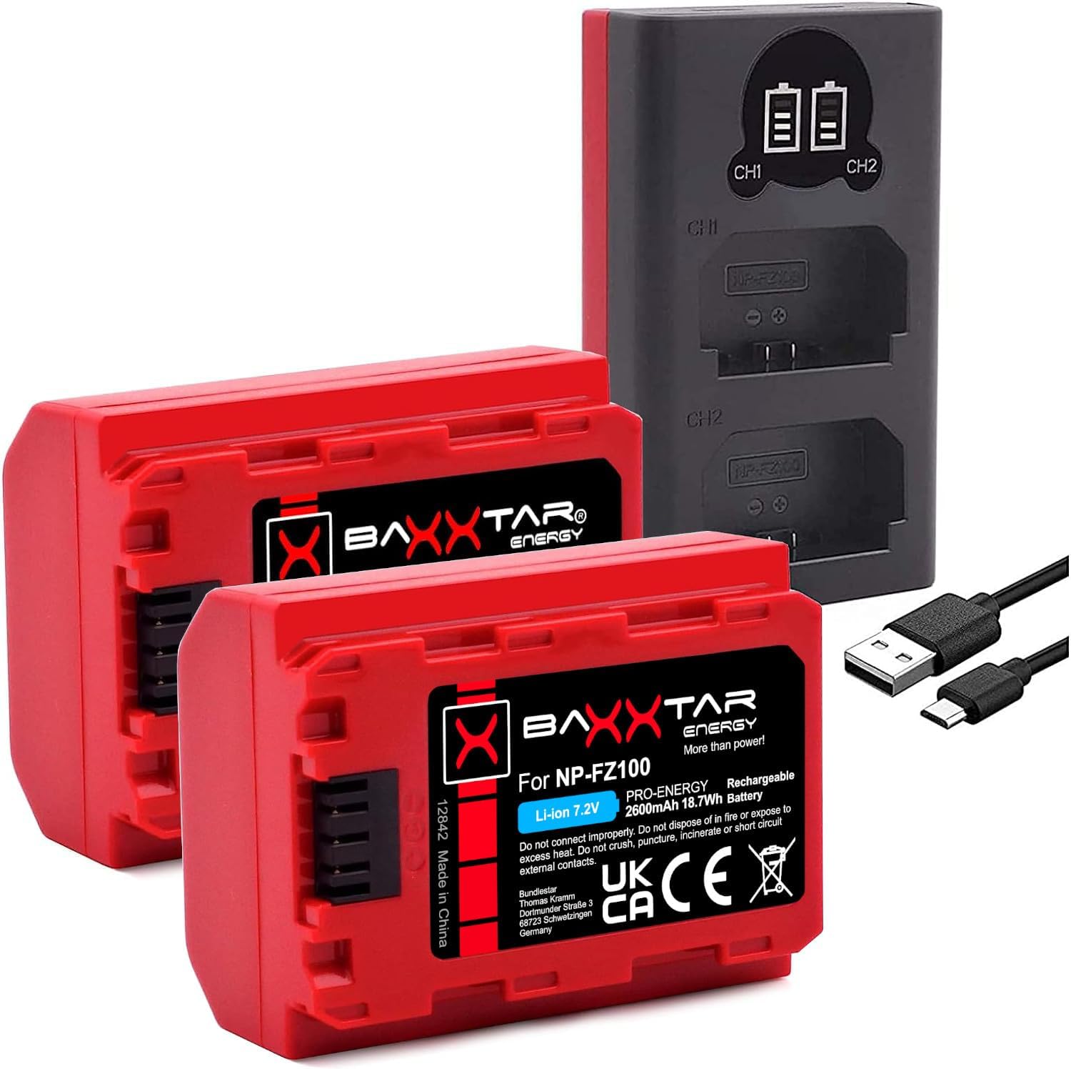 Baxxtar Pro NP-FZ100 - Batteria 2600mAh con Caricatore Mini LCD - immagine 1