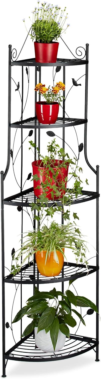 relaxdays Fioriera ad Angolo Gothic, Metallo, Nero