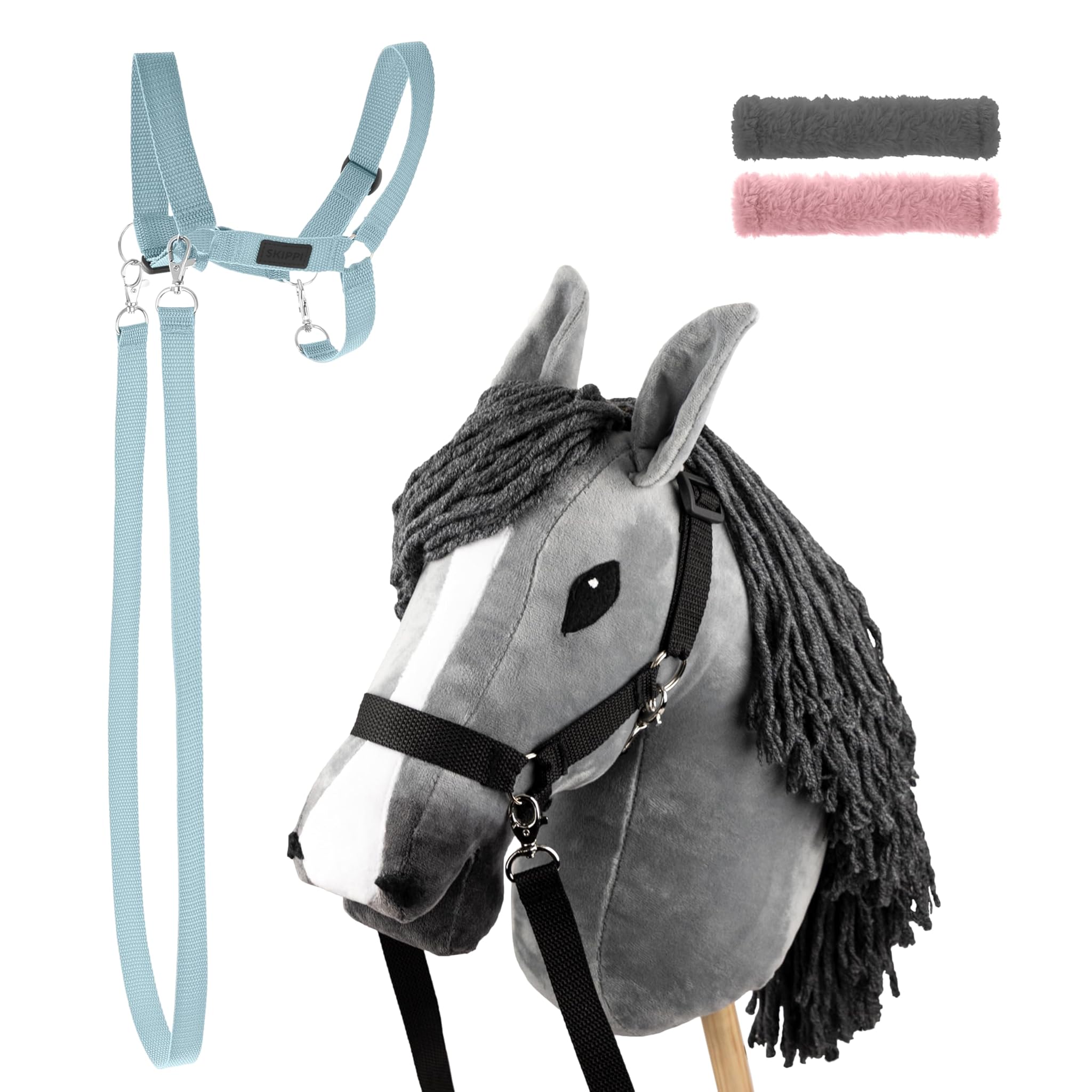 SKIPPI Set Hobby Horse Grigio con Cavezza Azzurra