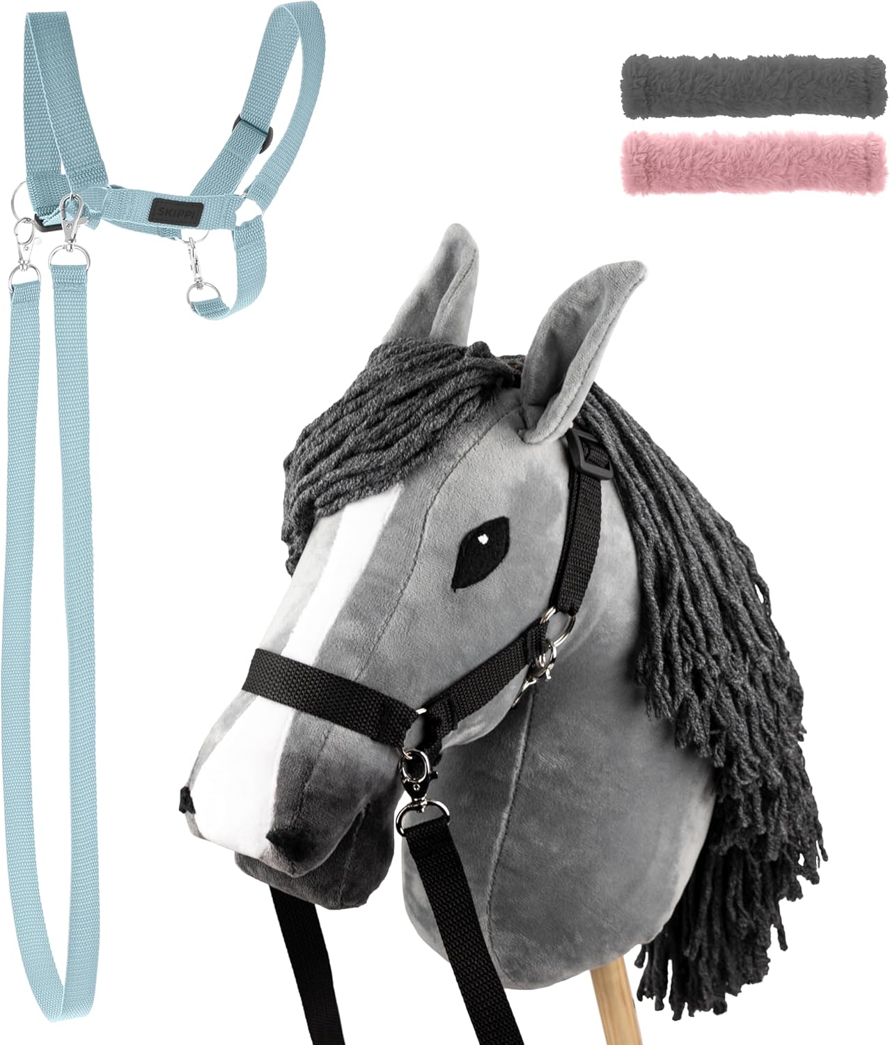 SKIPPI Set Hobby Horse Grigio con Cavezza Azzurra - immagine 1