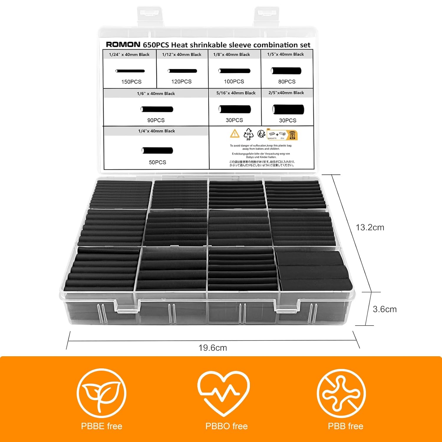 Romon 650 Pezzi Guaina Termorestringente Nera - immagine 5
