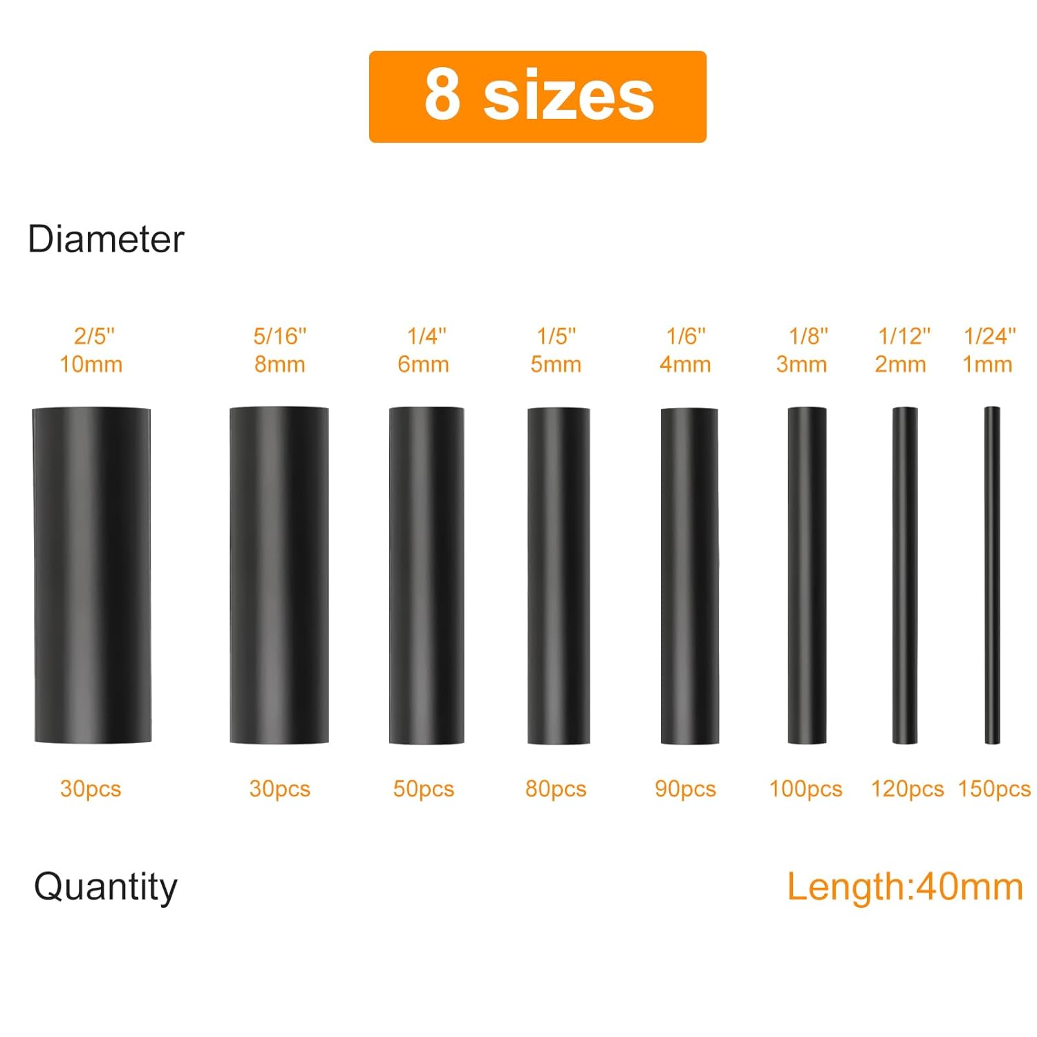 Romon 650 Pezzi Guaina Termorestringente Nera - immagine 6