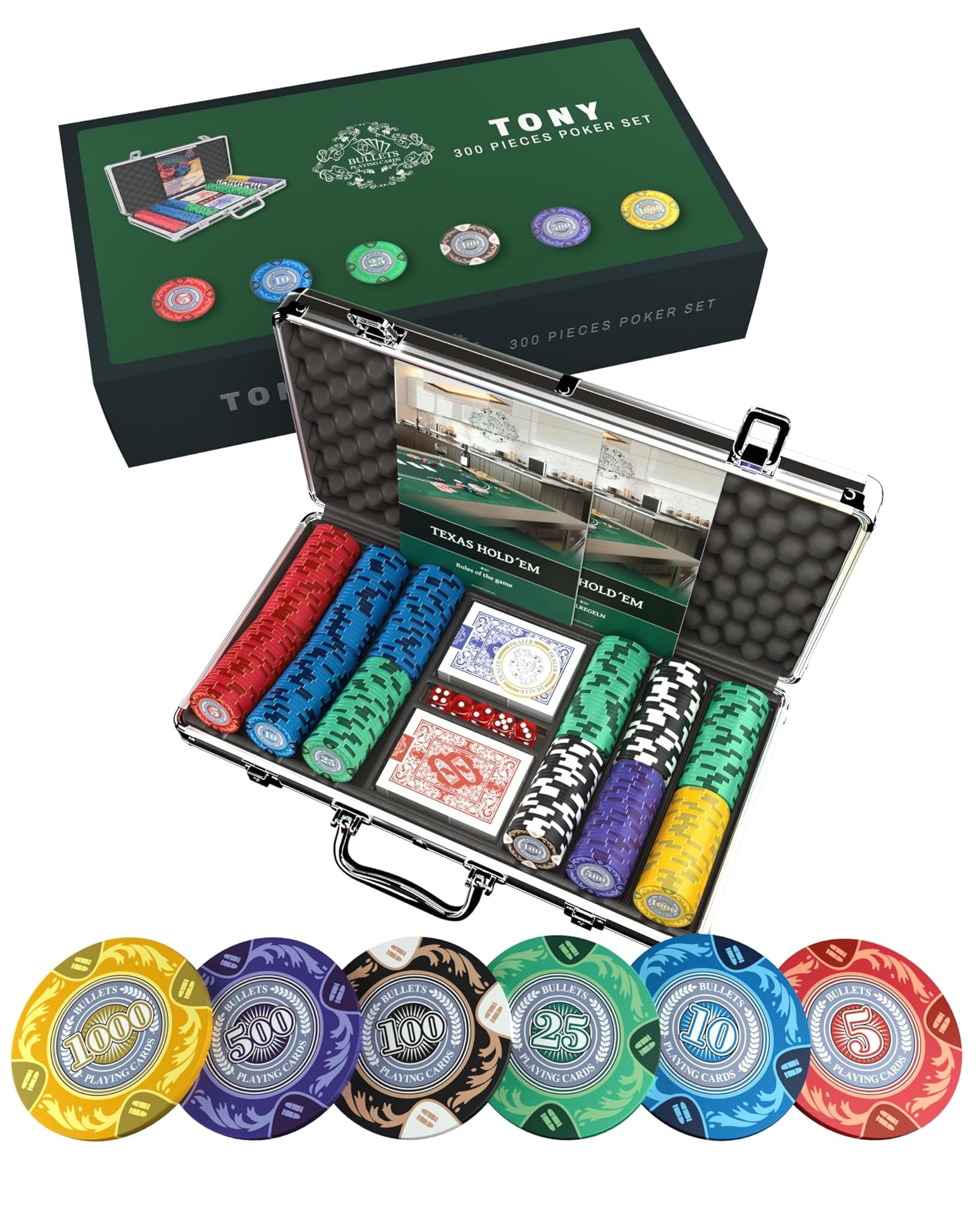 Bullets Playing Cards - Tony Deluxe Poker Set 300 Fiches
