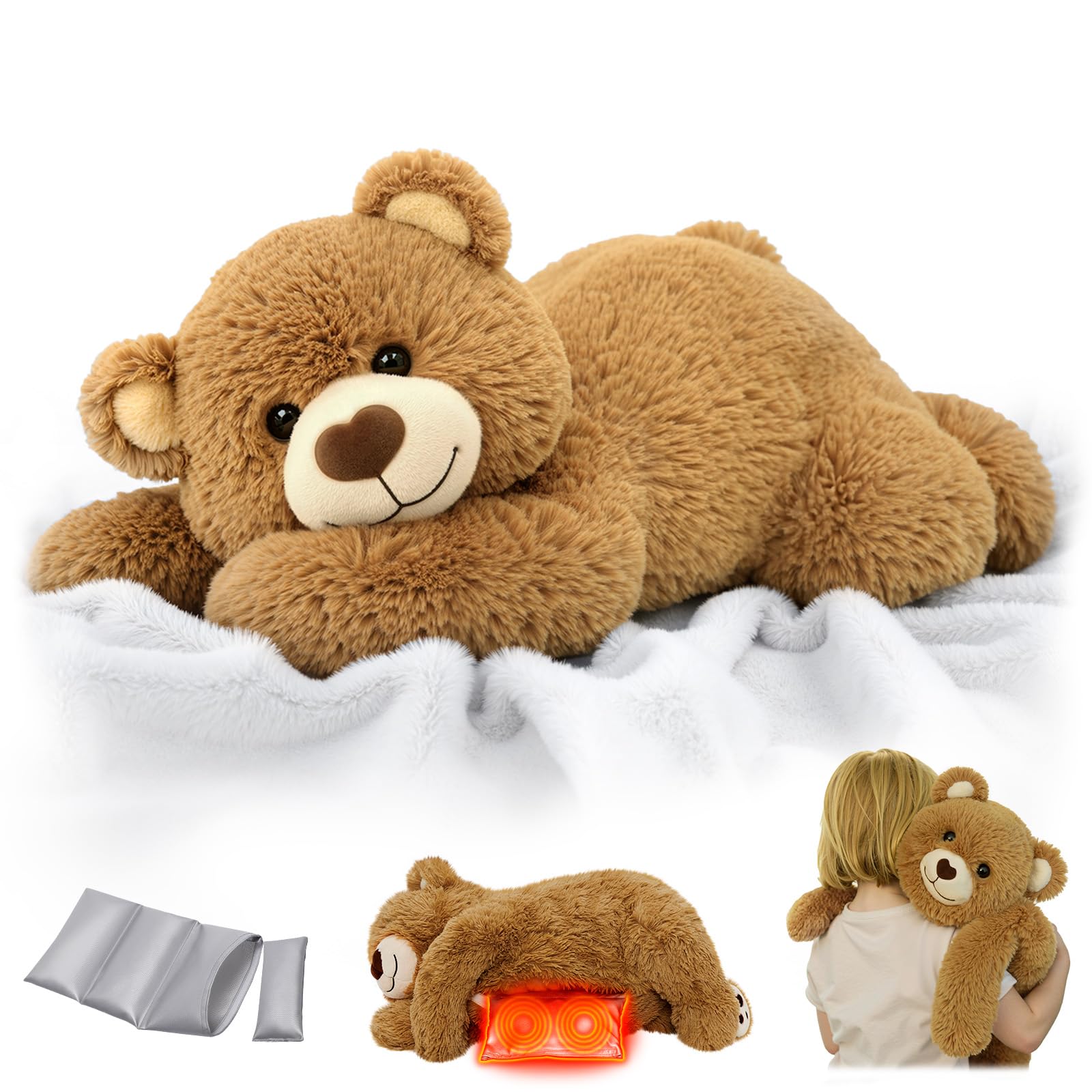 Mewaii Peluche Orso Marrone Riscaldabile e Ponderato 23"