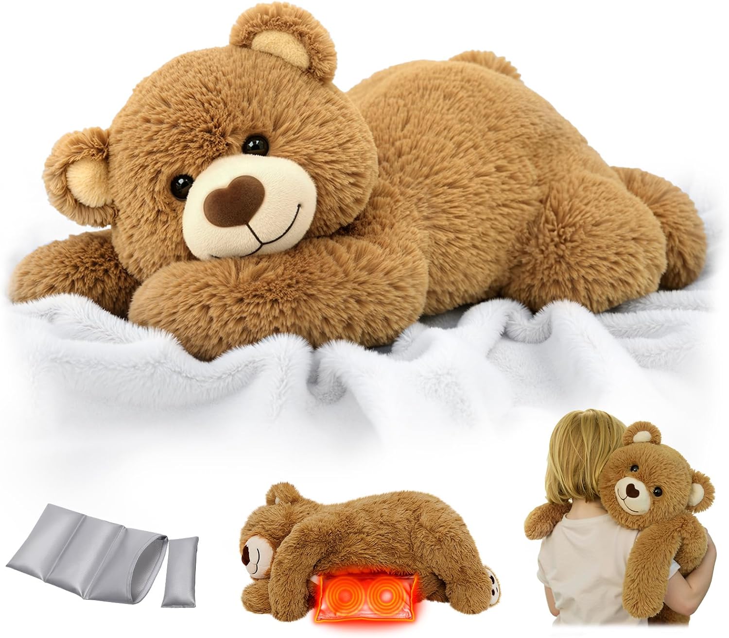 Mewaii Peluche Orso Marrone Riscaldabile e Ponderato 23" - immagine 1