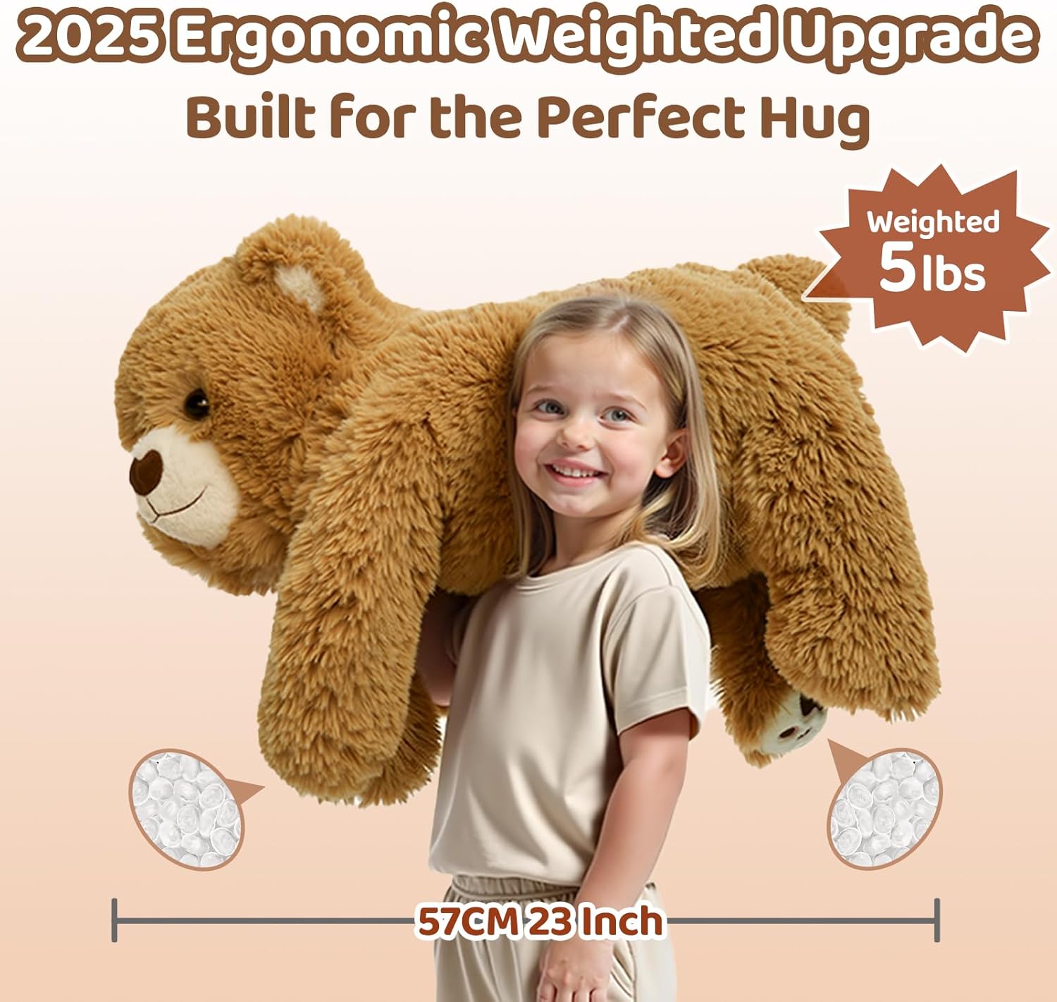 Mewaii Peluche Orso Marrone Riscaldabile e Ponderato 23" - immagine 3