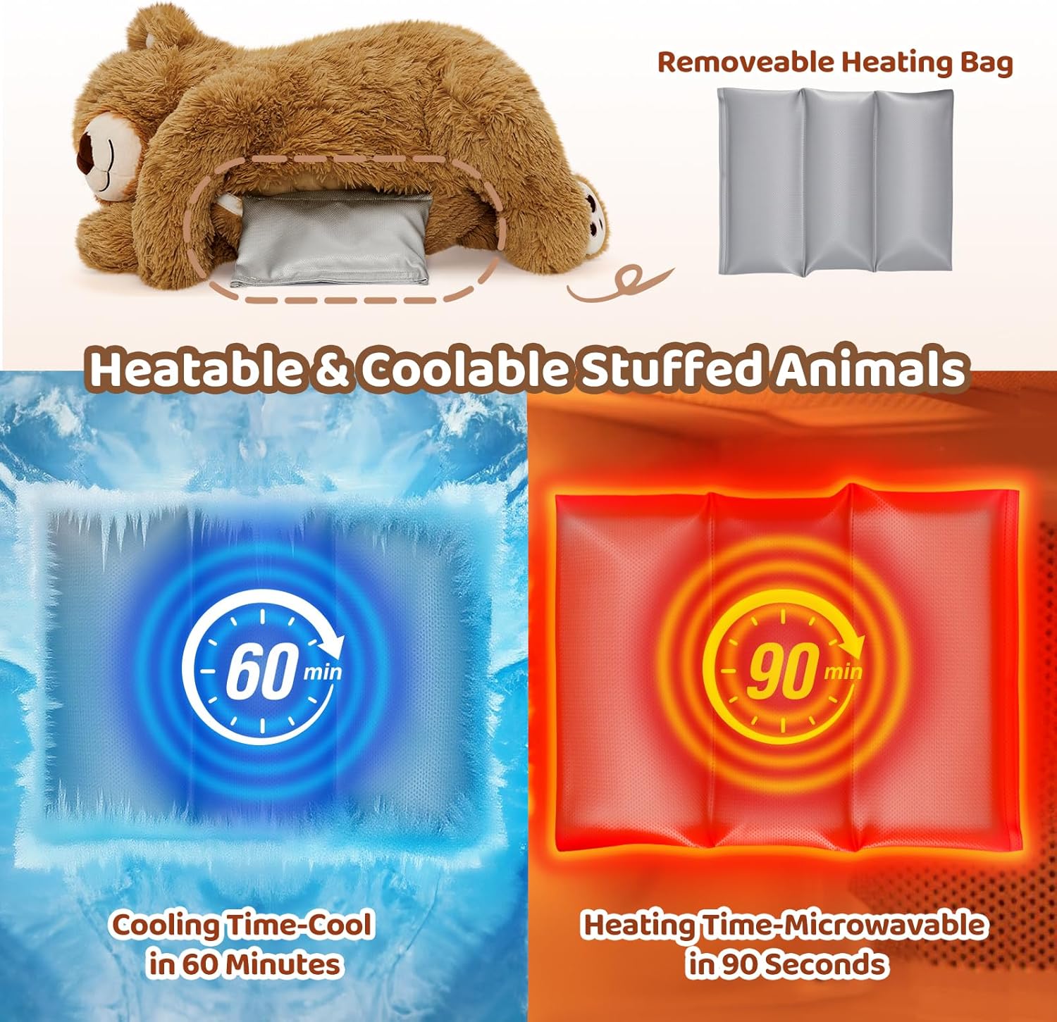 Mewaii Peluche Orso Marrone Riscaldabile e Ponderato 23" - immagine 5