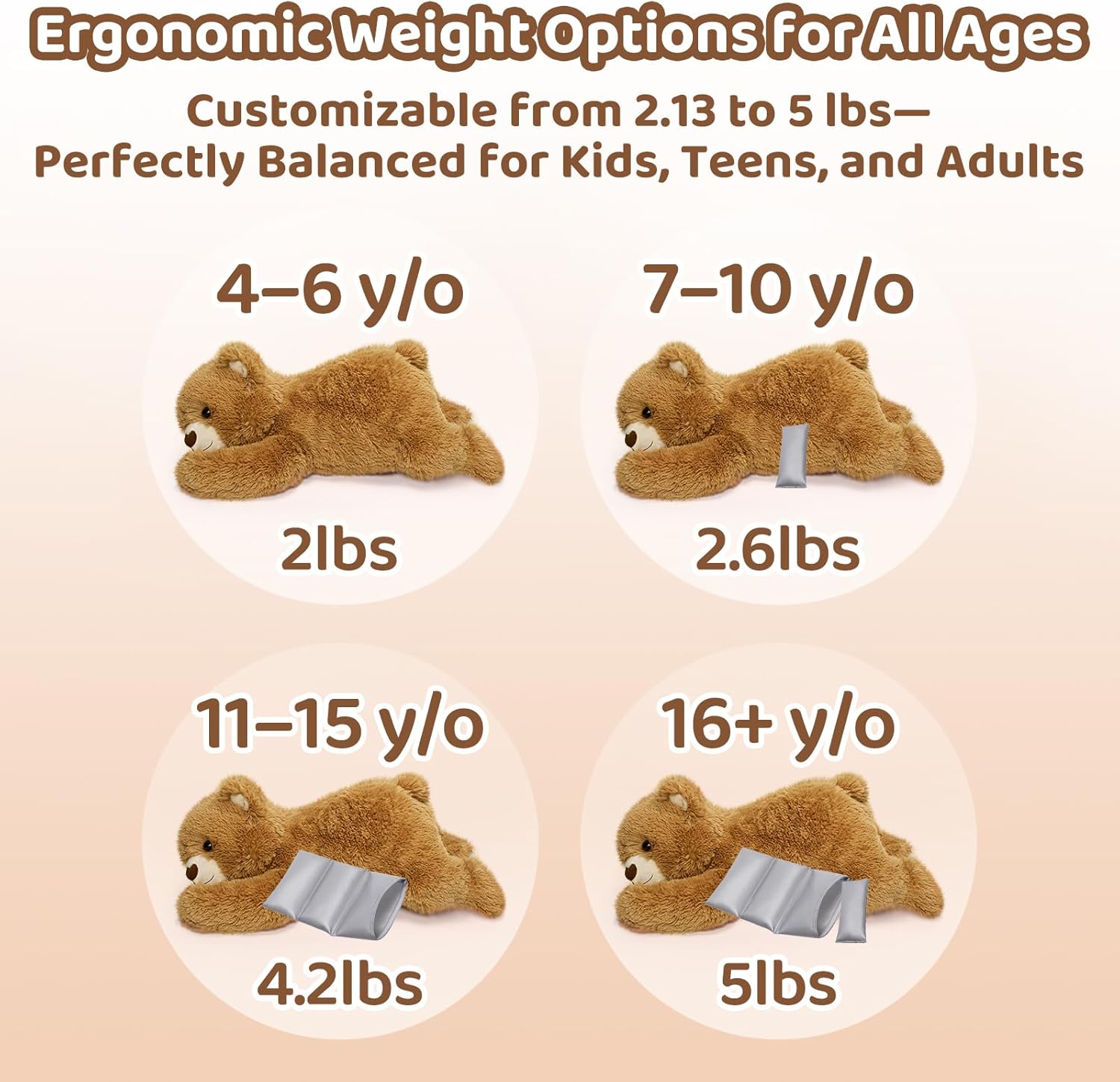 Mewaii Peluche Orso Marrone Riscaldabile e Ponderato 23" - immagine 7