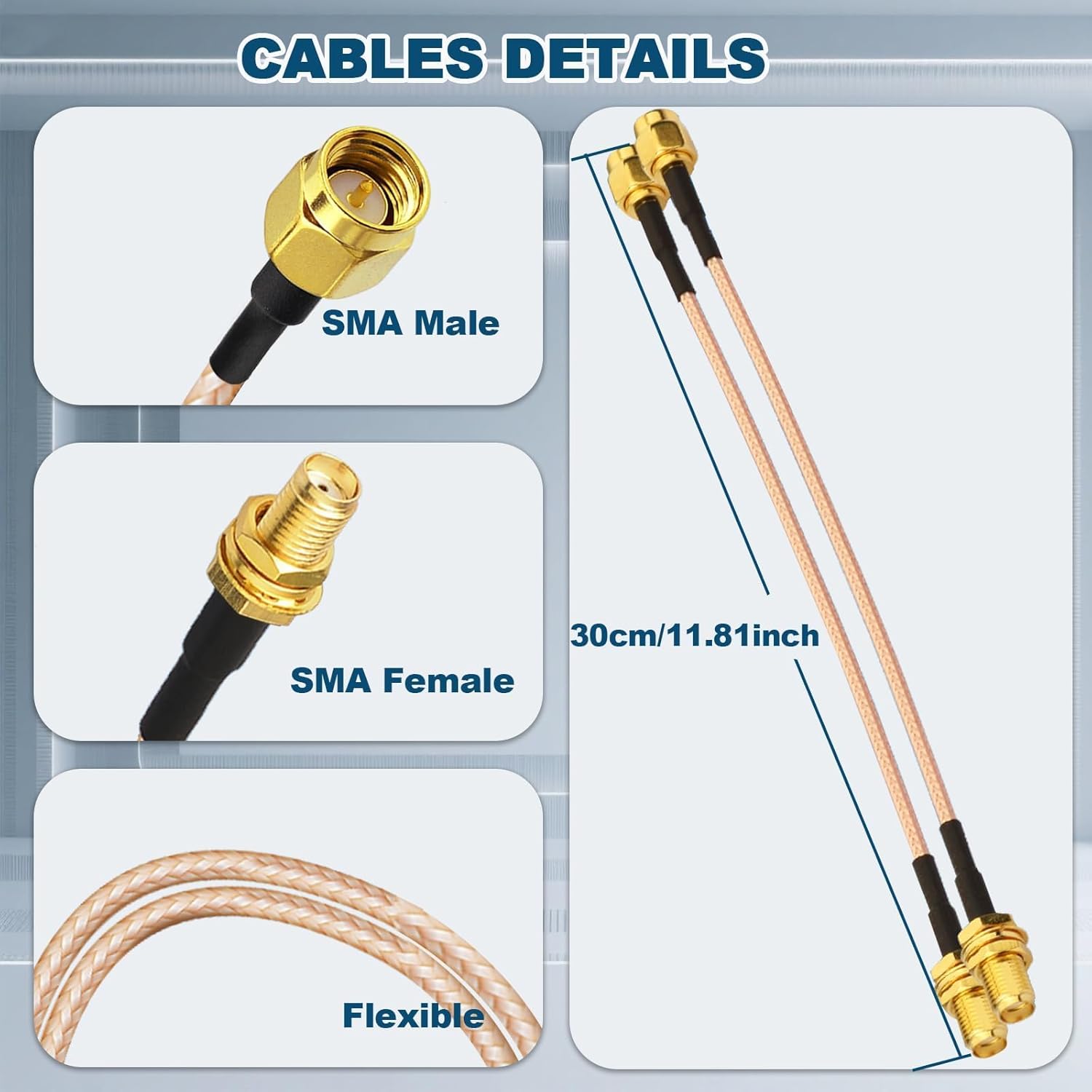 Bingfu Cavo SMA Prolunga Antenna 4G 5G 30cm (2 Pezzi) - immagine 3