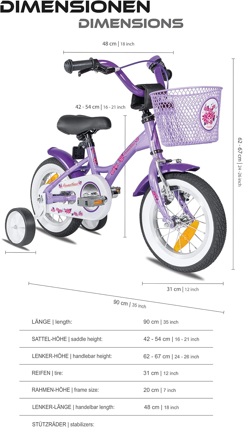 Prometheus Bicycles Bici Bambina 12 Pollici, Viola - immagine 4