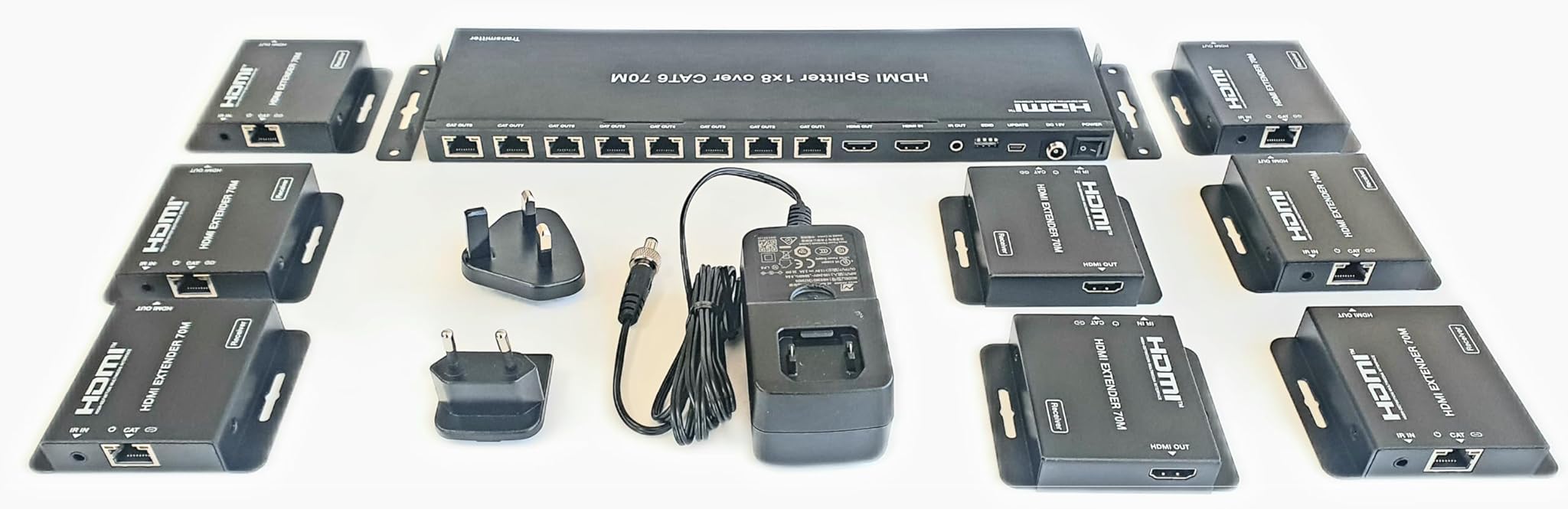 HDMI Splitter 1x8 1080p 70m su Cat5e/6/7 con 8 Ricevitori PoC