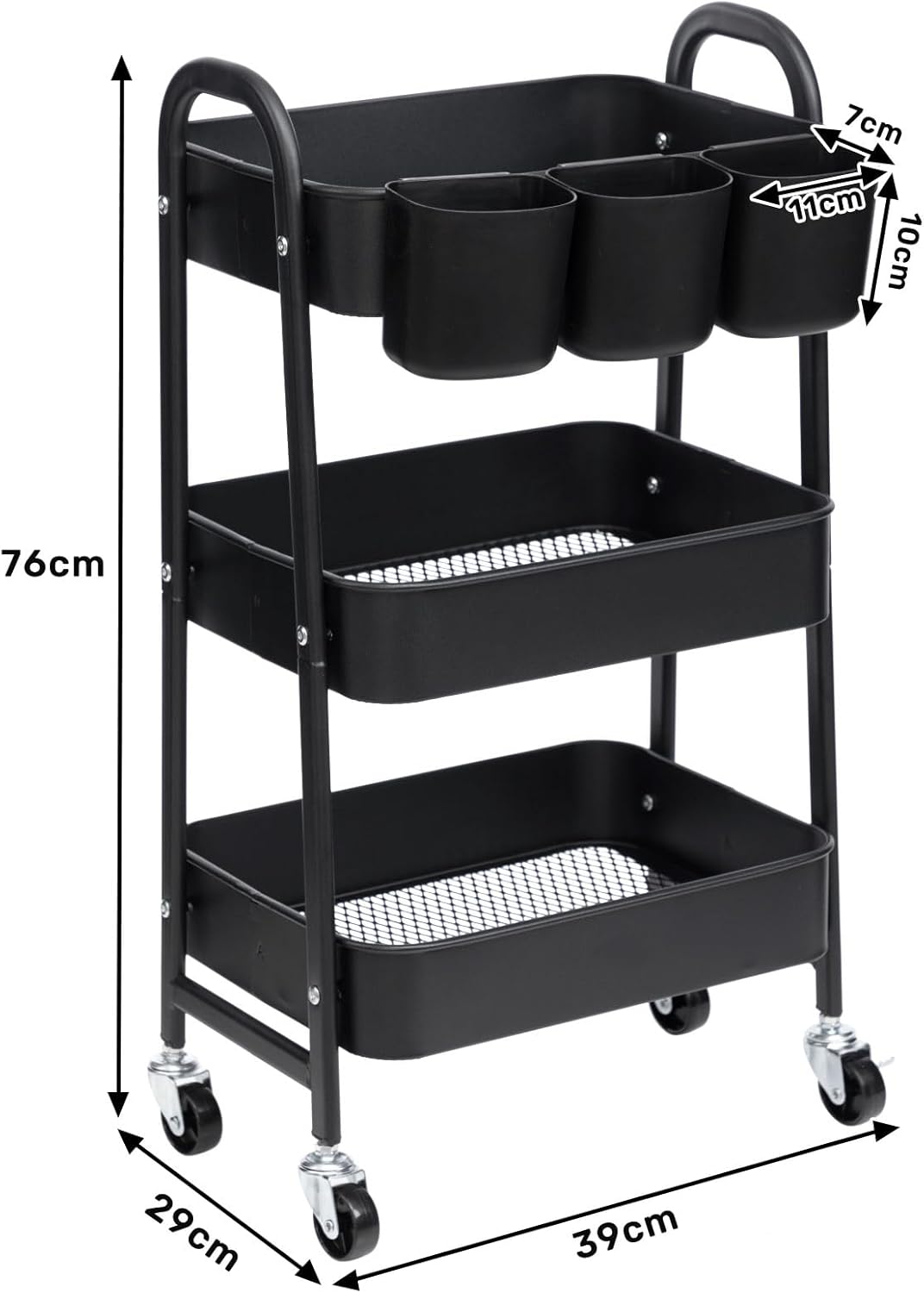 Doeworks Carrello Cucina Metallo 3 Piani con Ruote, Nero - immagine 6