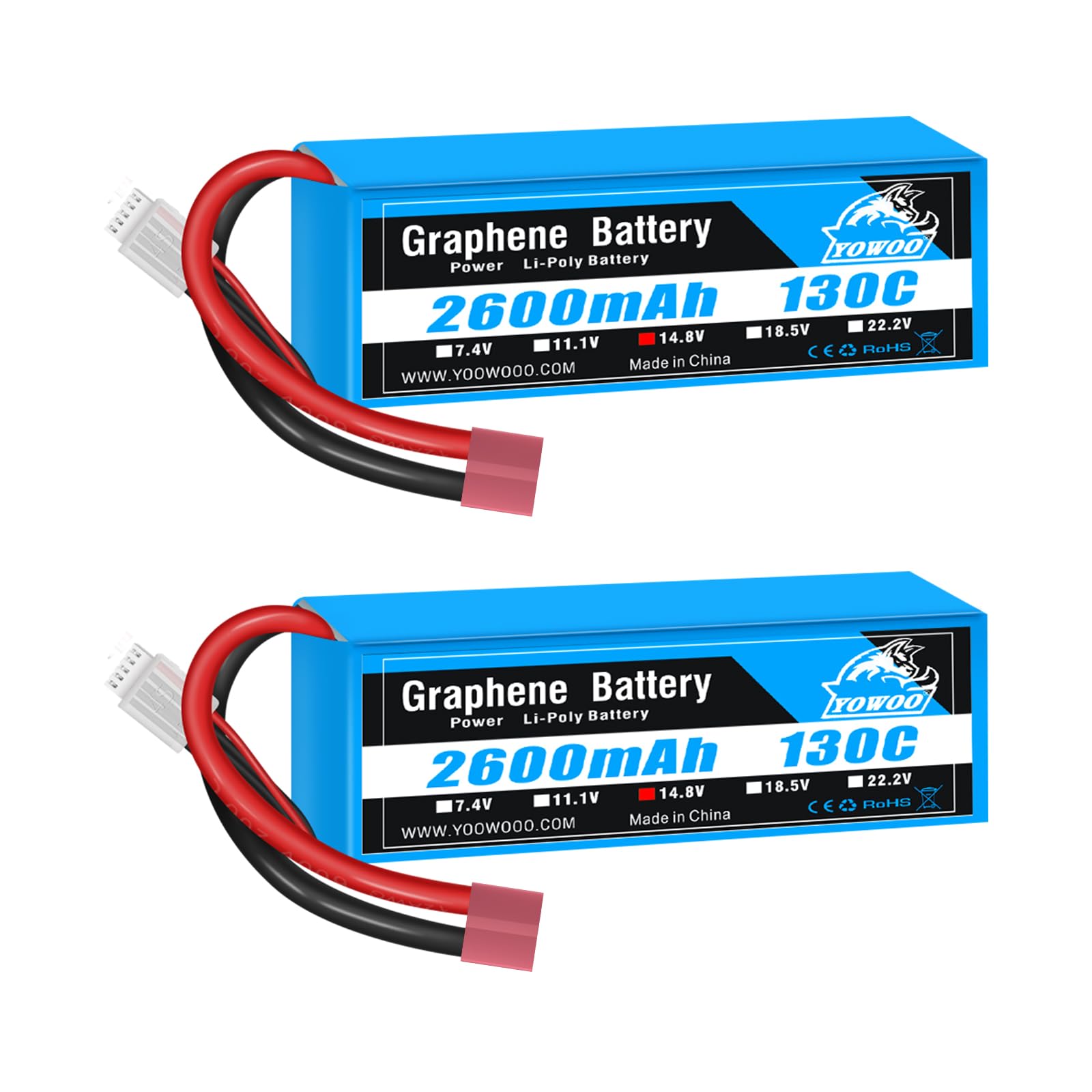 Yowoo 2PCS RC Batteria Lipo 4S 14.8V 2600mAh 130C