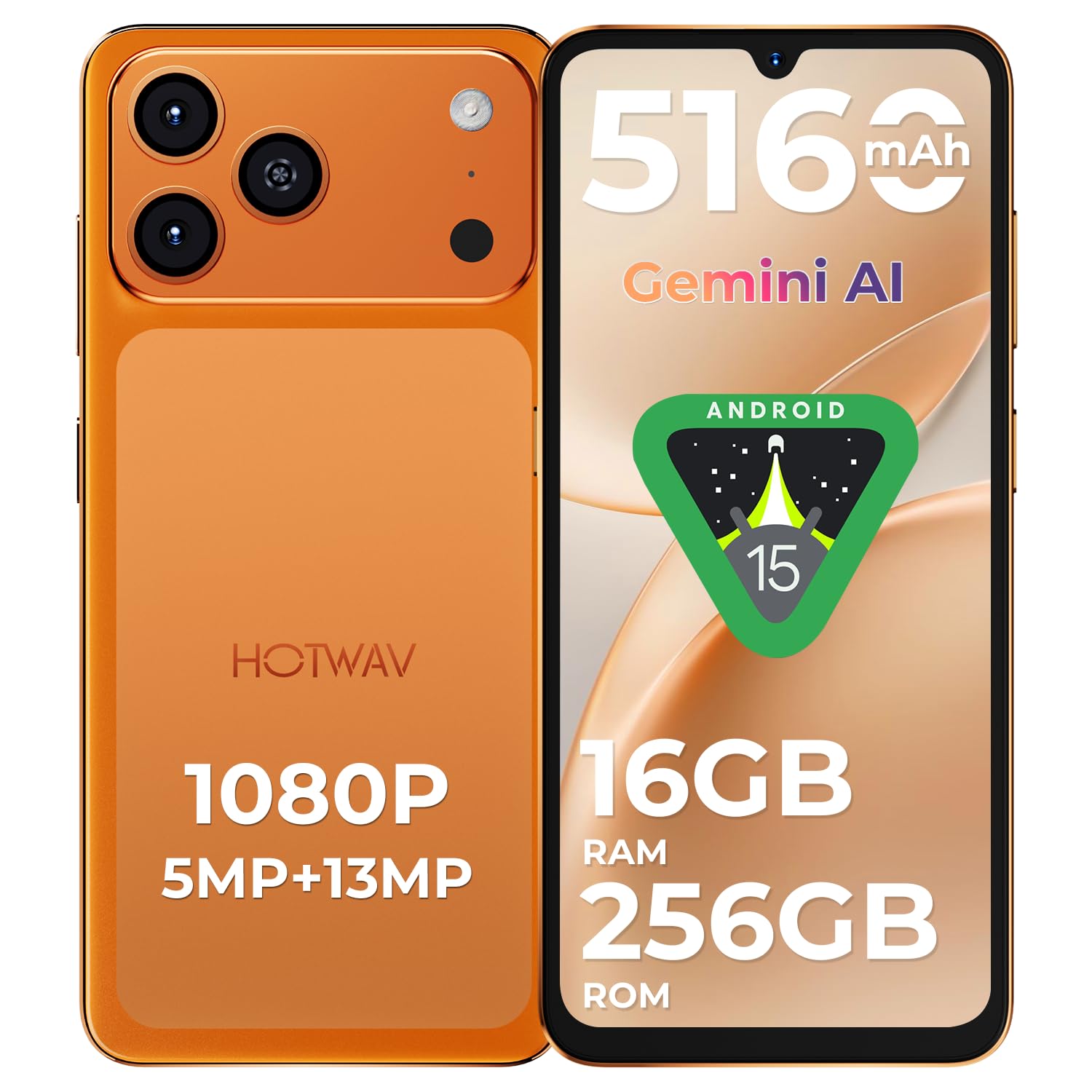 Hotwav A17 Pro Max - Smartphone Android 15 Arancione