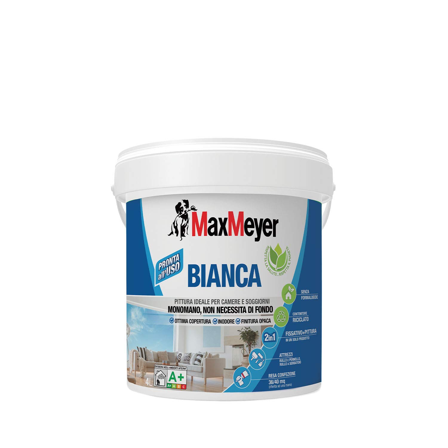 Maxmeyer Pittura Interni Bianca Lavabile Monomano 4l