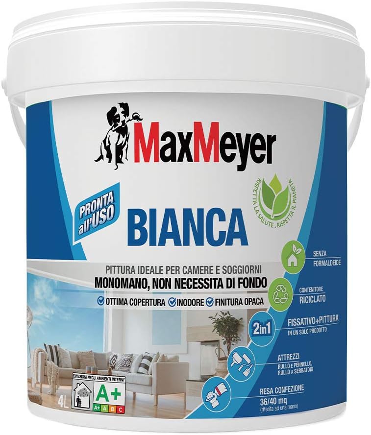 Maxmeyer Pittura Interni Bianca Lavabile Monomano 4l - immagine 1