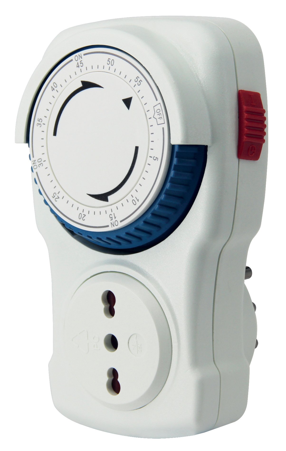 Electraline 58108 Timer Meccanico, Regolazione di Countdown Fino a 60 Min. Spina 16A a Presa bivalente 10/16 A, Bianco