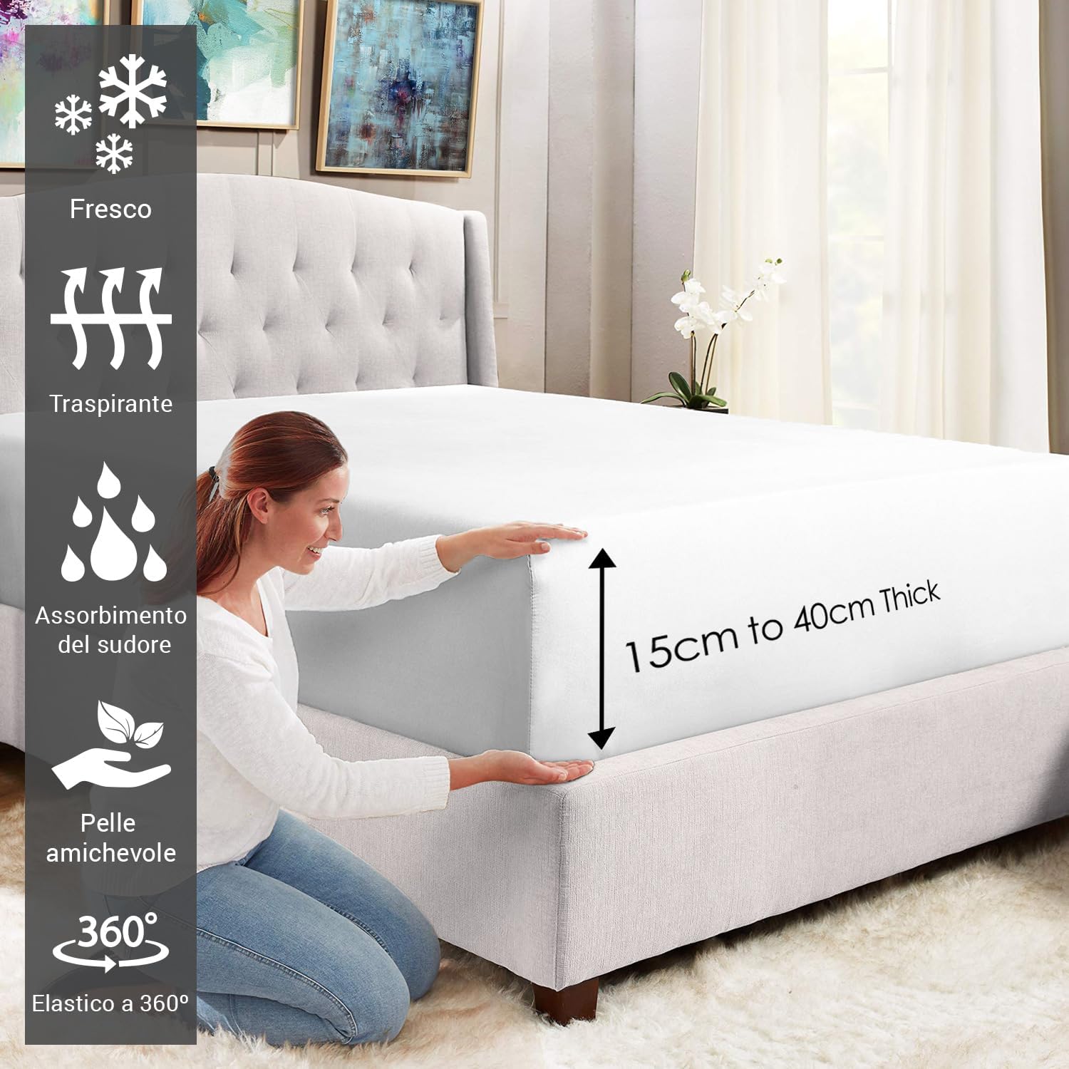 Pizuna Lenzuolo con Angoli Cotone 120x200 cm, Bianco - immagine 2