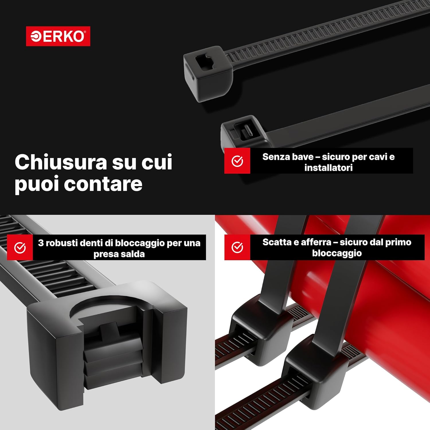 Erko Fascette Plastica Nere 150x2,5mm (100 pezzi) - immagine 5