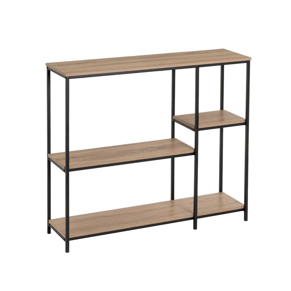 Scaffale da pavimento con 4 ripiani in PB e metallo in naturale e nero