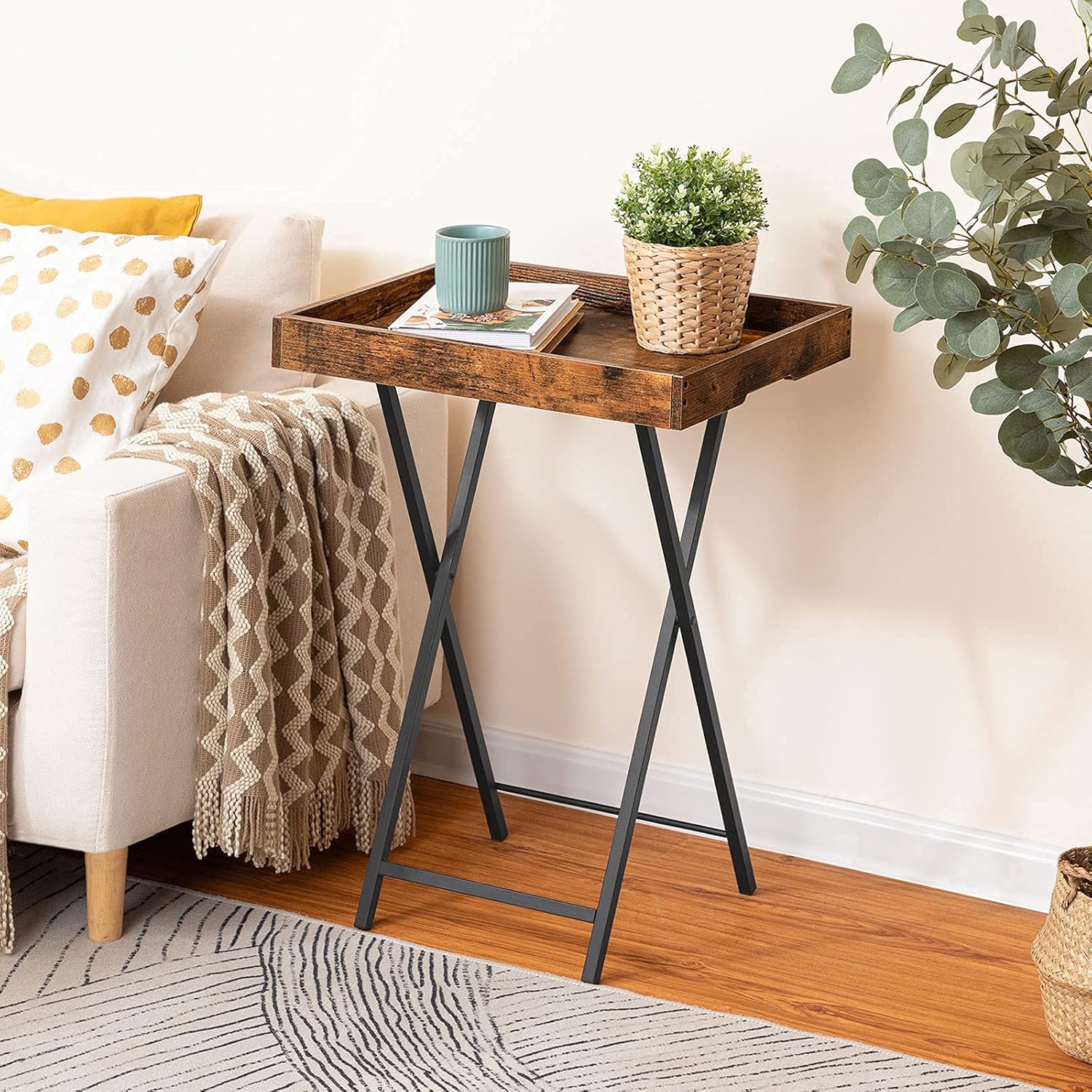 Hoobro Tavolino da Divano Pieghevole con Vassoio - immagine 2