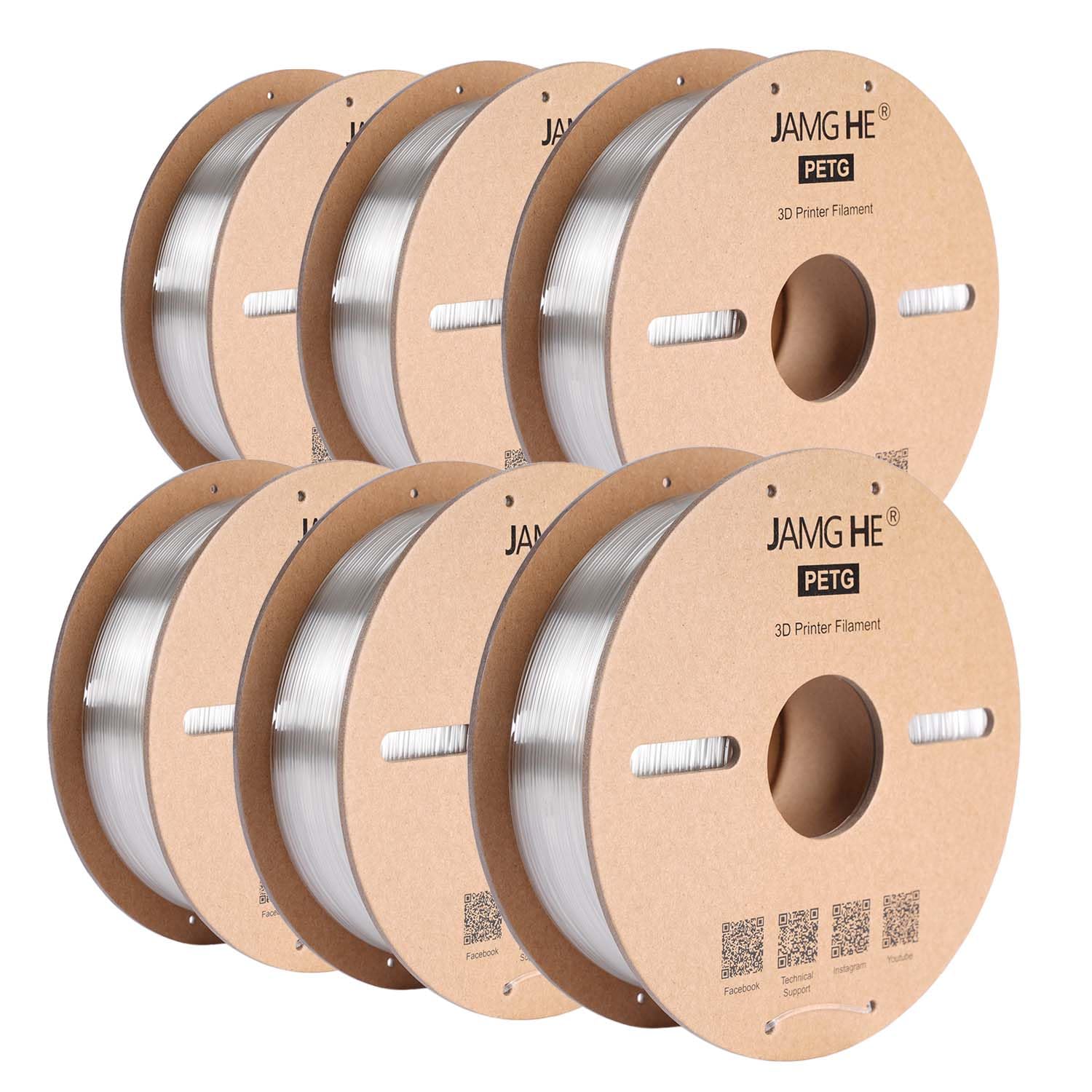 Jamg He PETG Filamento per Stampanti 3D 1.75mm (6kg, Trasparente)