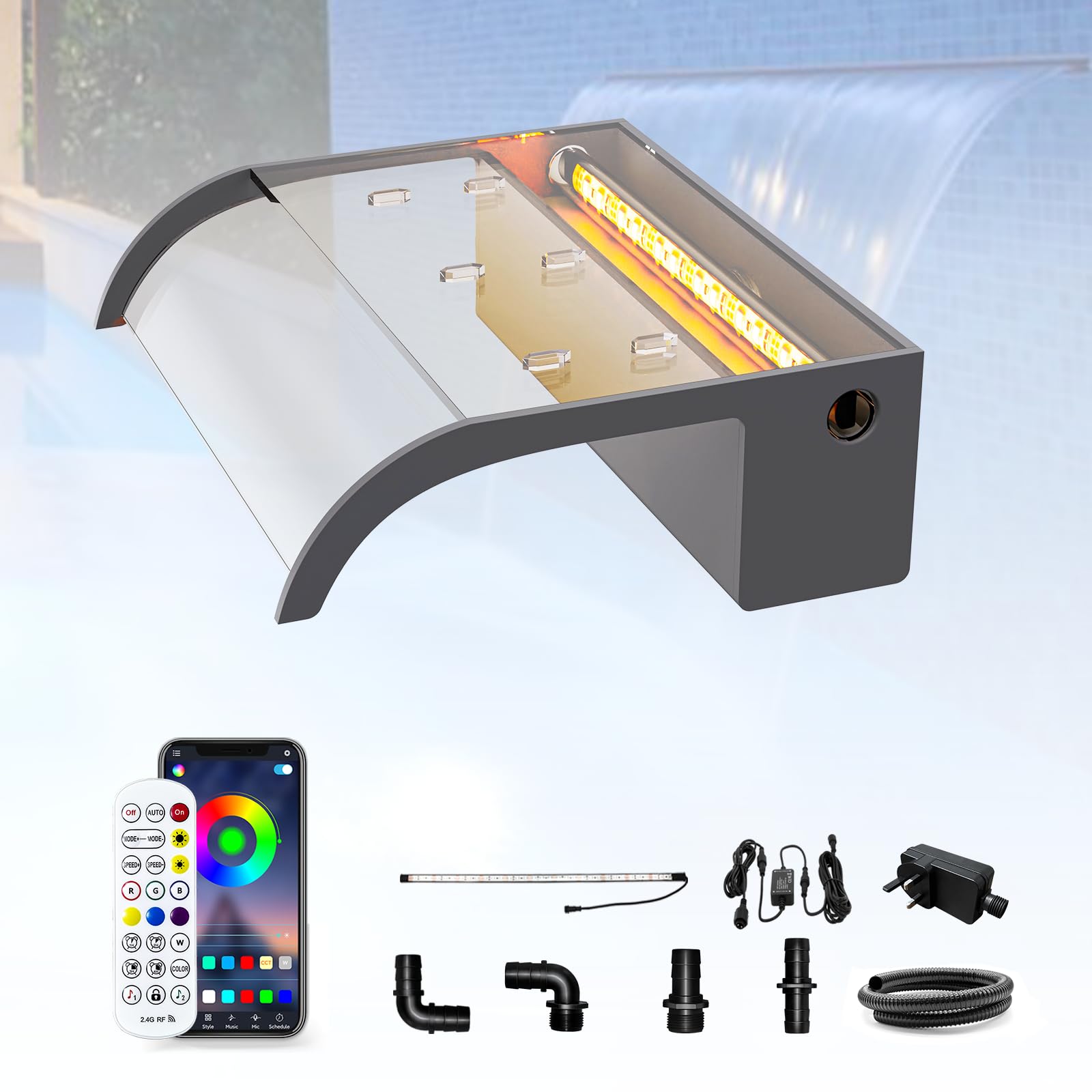 Longrun Set Lame Cascata Laghetto 30cm con LED