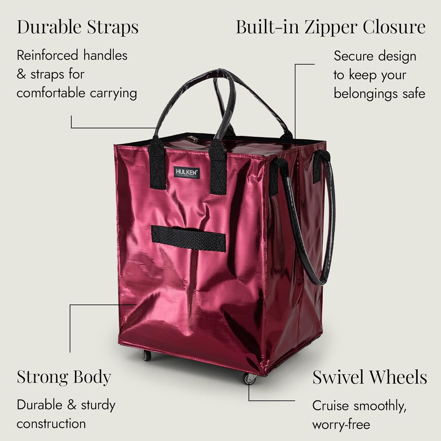 HULKEN Borsa Spesa Riutilizzabile su Ruote, Rosso Cosmico - immagine 7