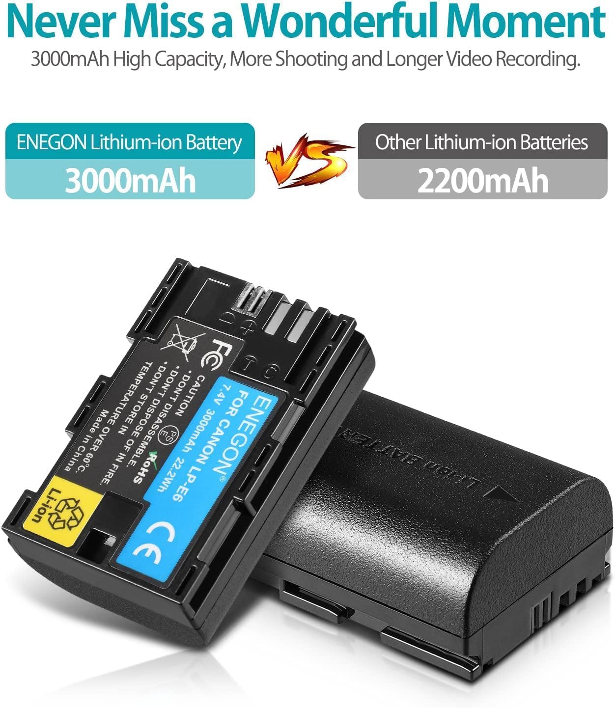 Enegon Batteria LP-E6 LP-E6N 3000mAh Li-ION - immagine 2