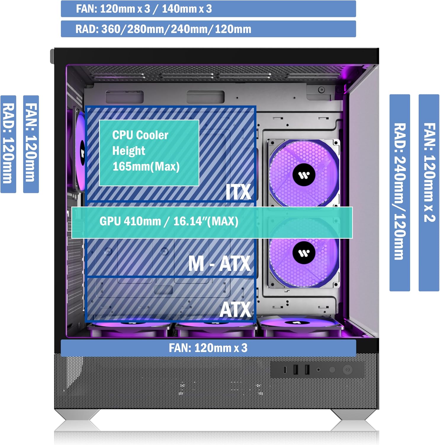 Ansaite Case PC ATX Mid Tower Pure White - immagine 3