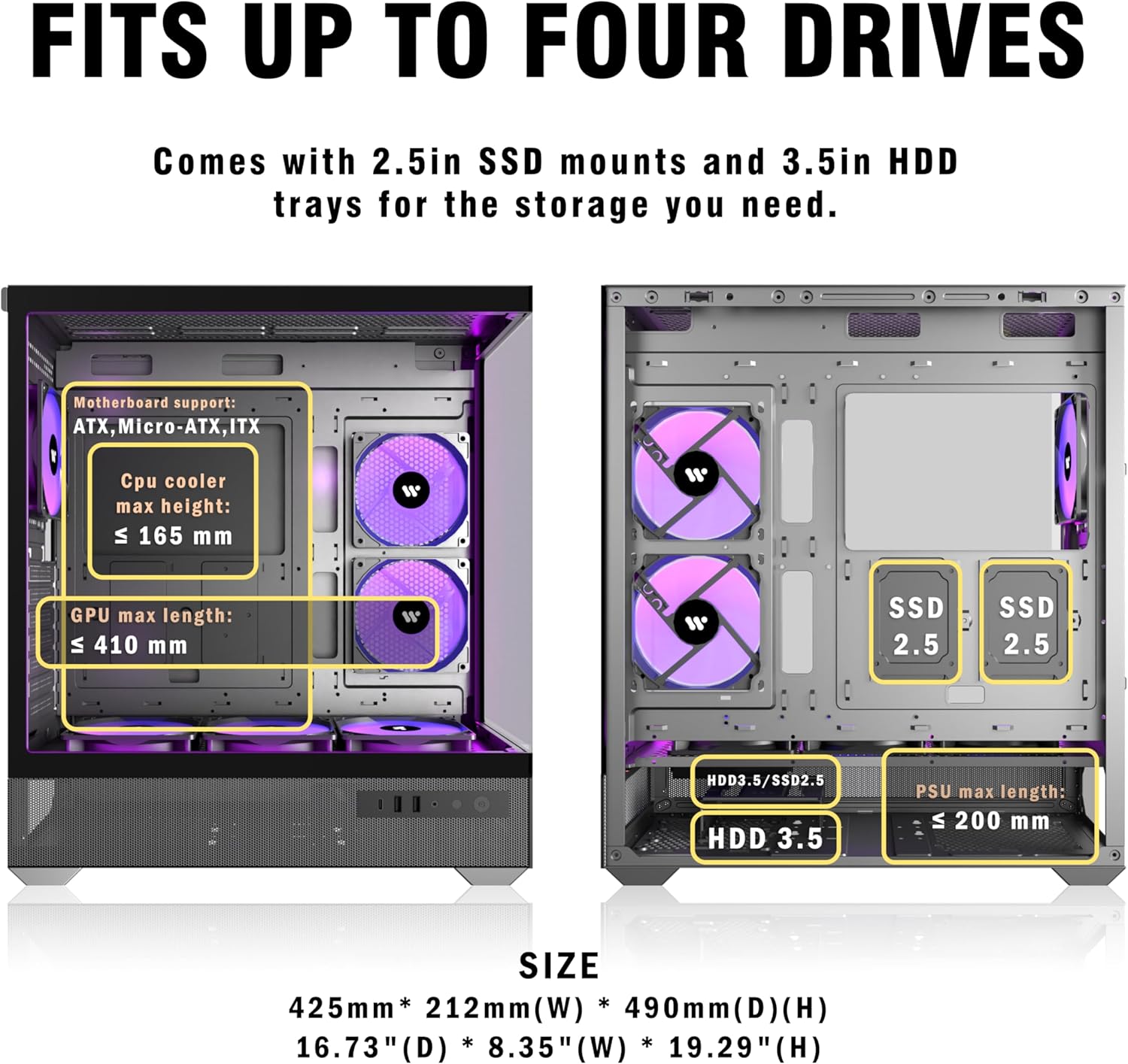 Ansaite Case PC ATX Mid Tower Pure White - immagine 4