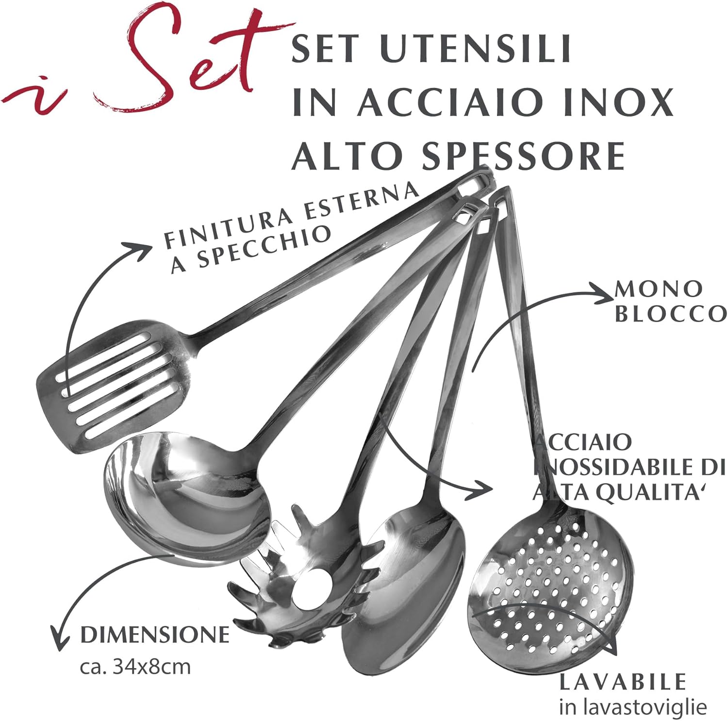 Fackelmann Set 5 Utensili da Cucina in Acciaio Inox - immagine 2