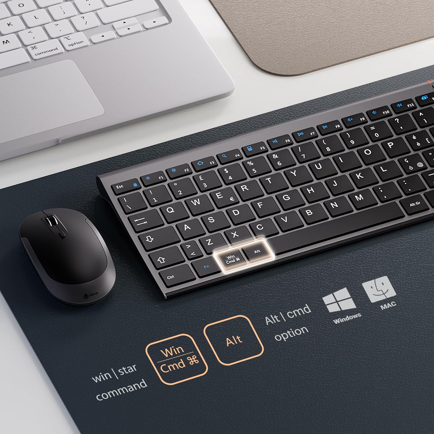 Iclever Tastiera e Mouse Wireless 2.4G, Grigio e Nero - immagine 2