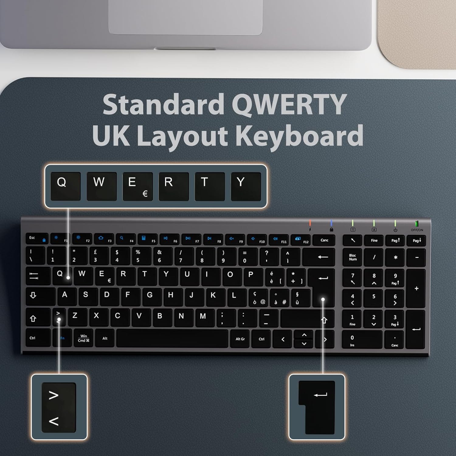 Iclever Tastiera e Mouse Wireless 2.4G, Grigio e Nero - immagine 5