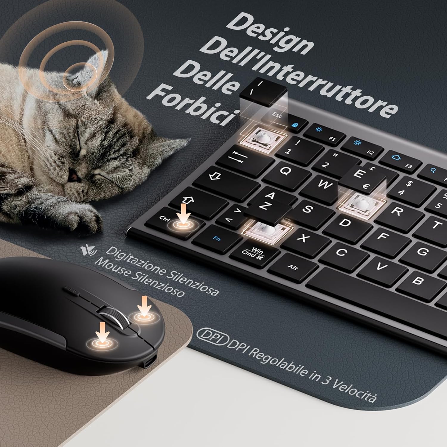 Iclever Tastiera e Mouse Wireless 2.4G, Grigio e Nero - immagine 6