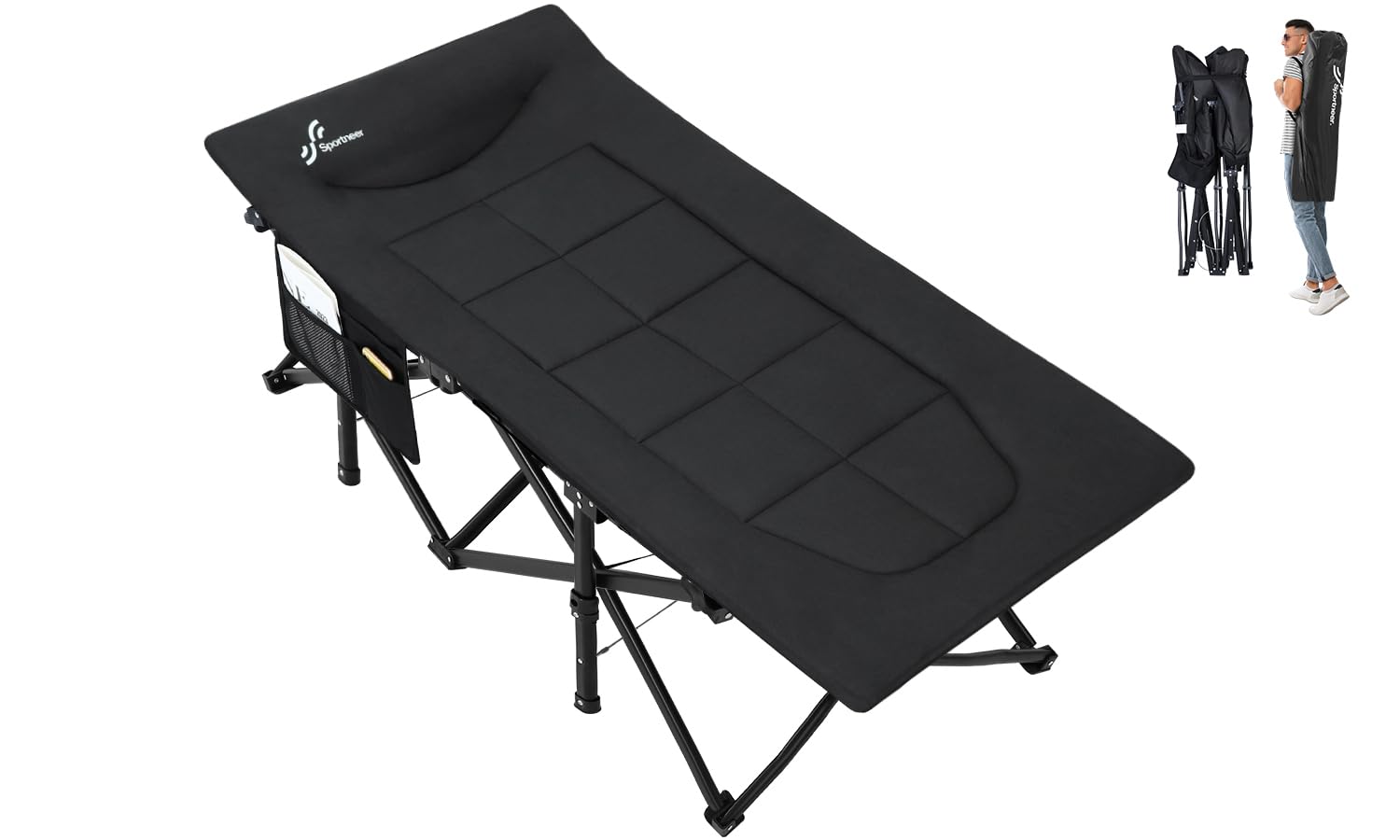 Sportneer Letto Pieghevole per Ospiti 204 kg, Nero
