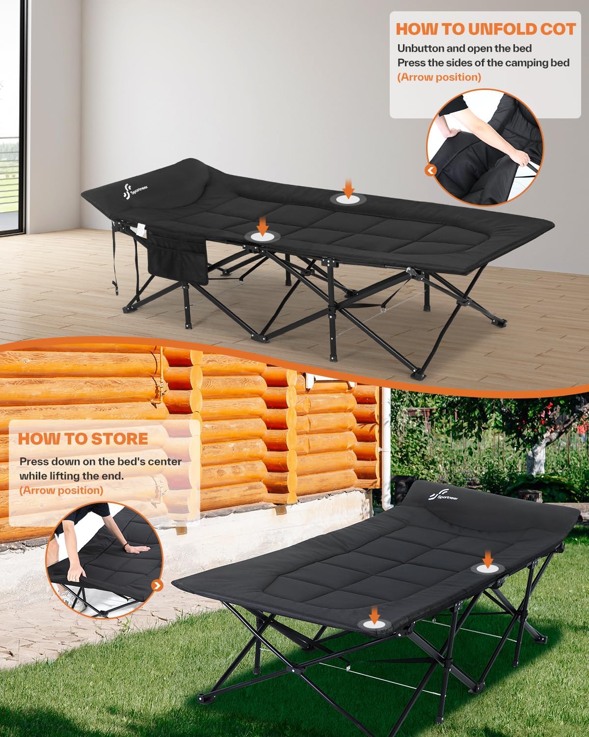 Sportneer Letto Pieghevole per Ospiti 204 kg, Nero - immagine 5