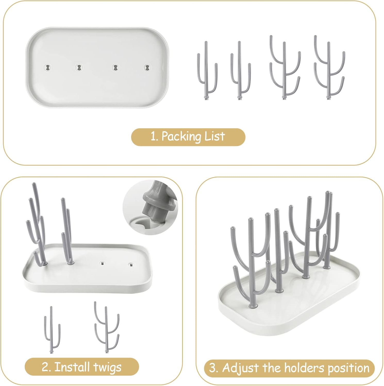 Vicloon Rastrelliere Asciuga Biberon con Puntoni Rimovibili, Grigio - immagine 5