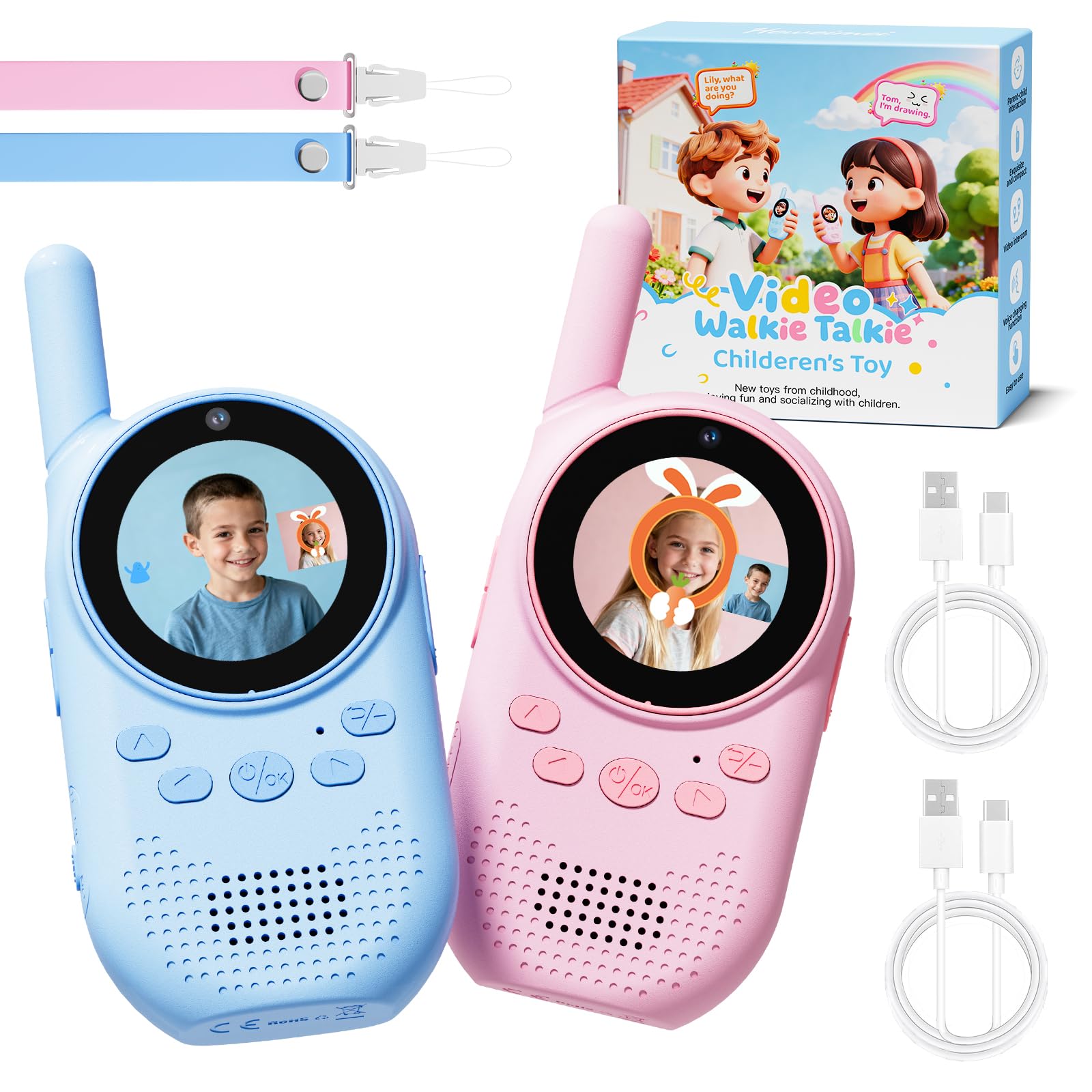 Video Walkie Talkie Bambini Ricaricabili con Telecamera HD