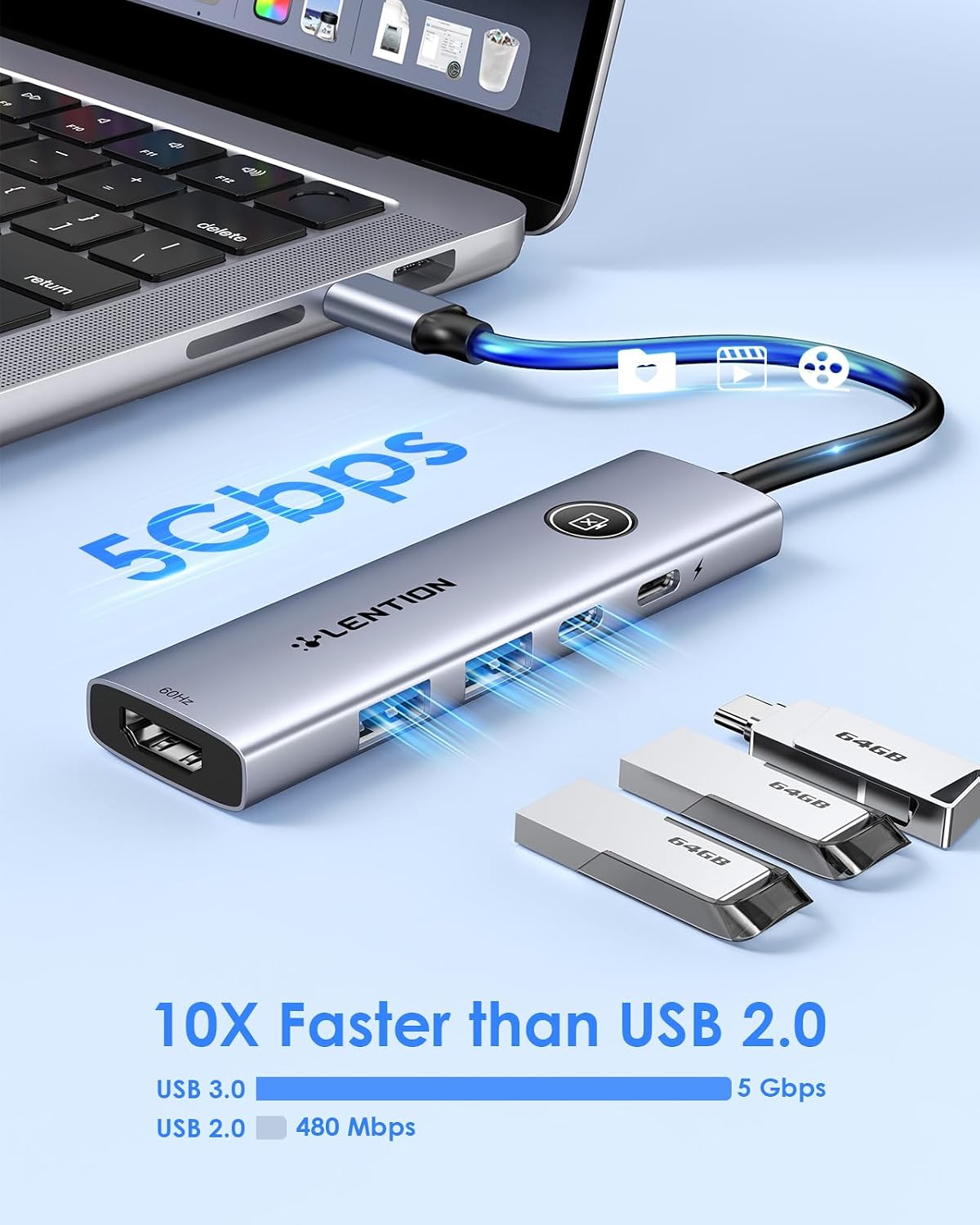 LENTION Hub USB-C con Tipo C 3.0, USB-A 3.0, HDMI 4K@60Hz, Ricarica PD ...