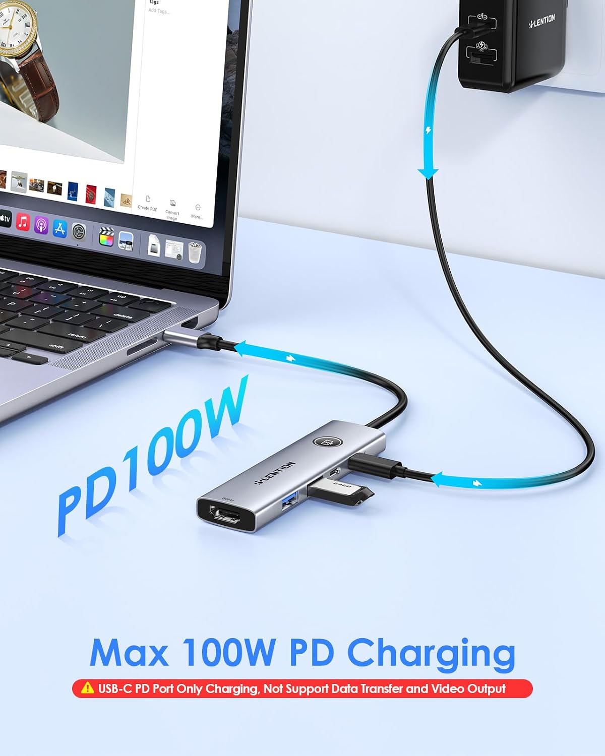 LENTION Hub USB-C con Tipo C 3.0, USB-A 3.0, HDMI 4K@60Hz, Ricarica PD ...