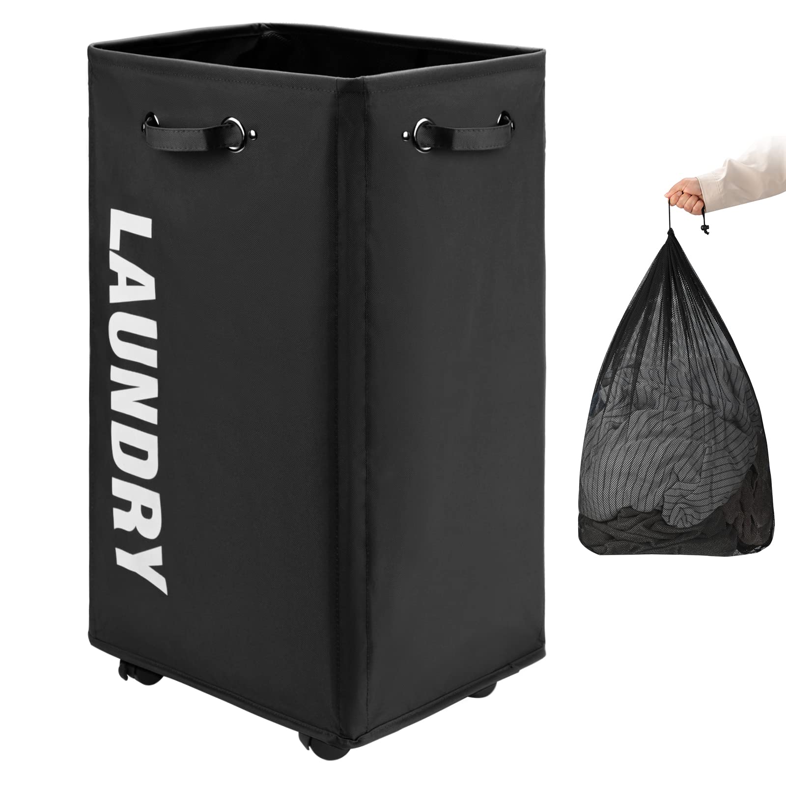 Dokehom Cesto Biancheria X-Large su Ruote, Nero