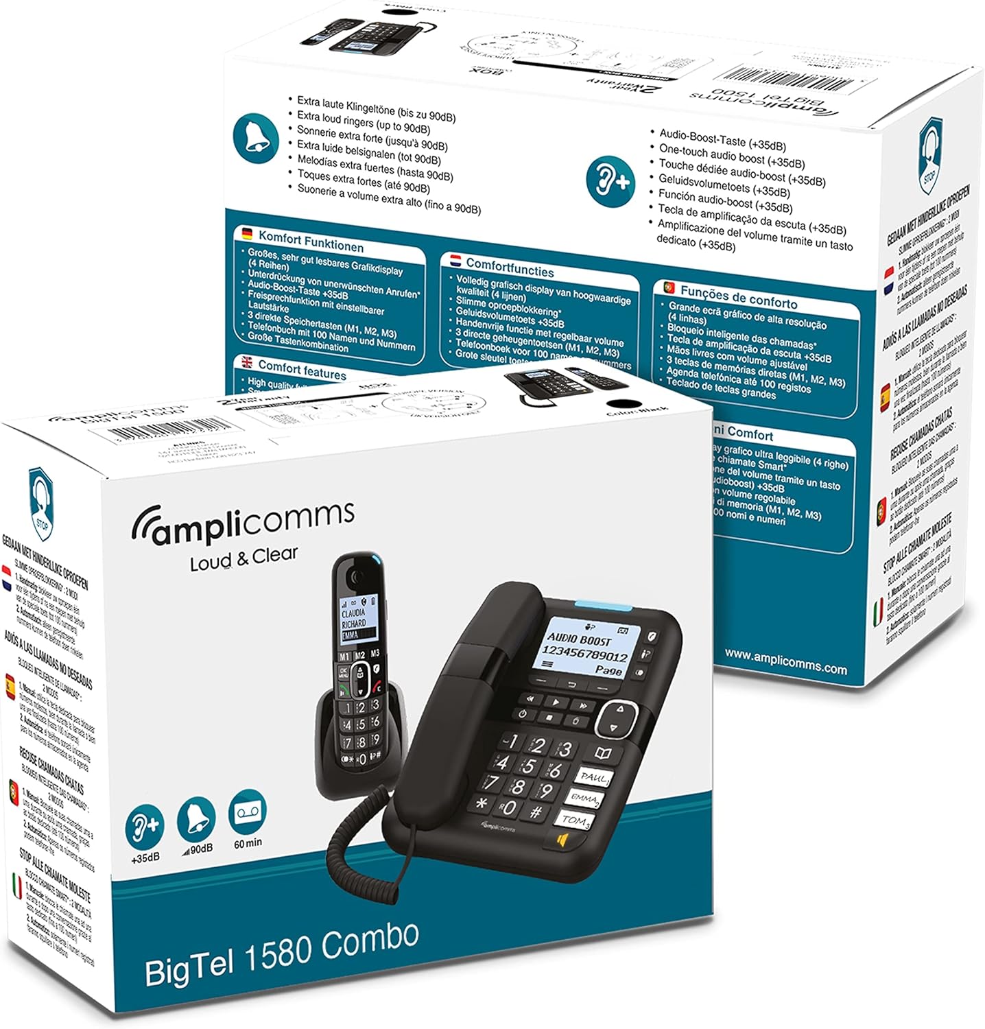 Amplicomms BigTel 1580 Combo DECT Tasti Grandi, Nero - immagine 3