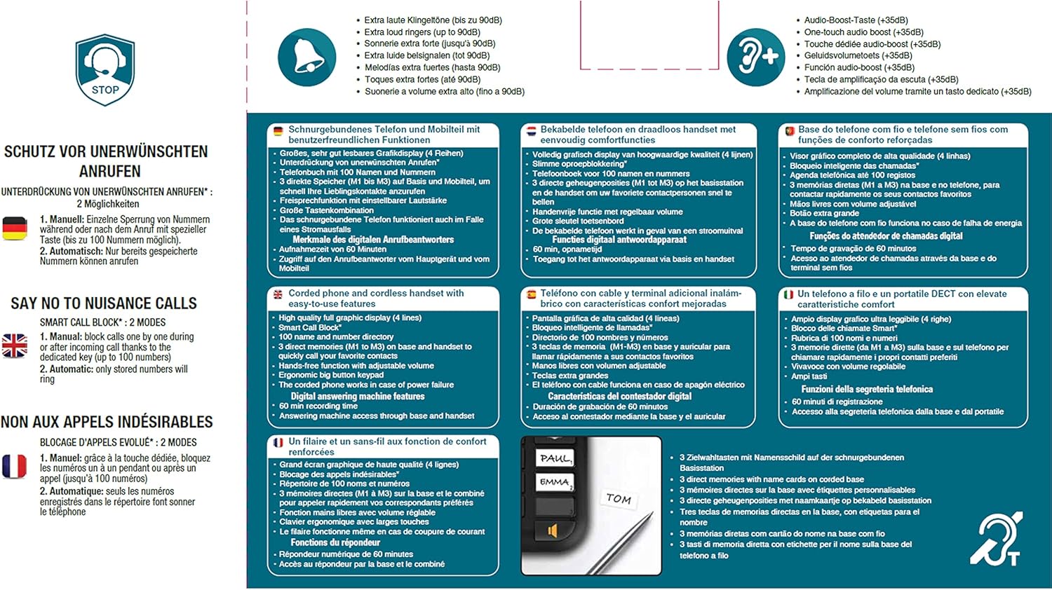 Amplicomms BigTel 1580 Combo DECT Tasti Grandi, Nero - immagine 8