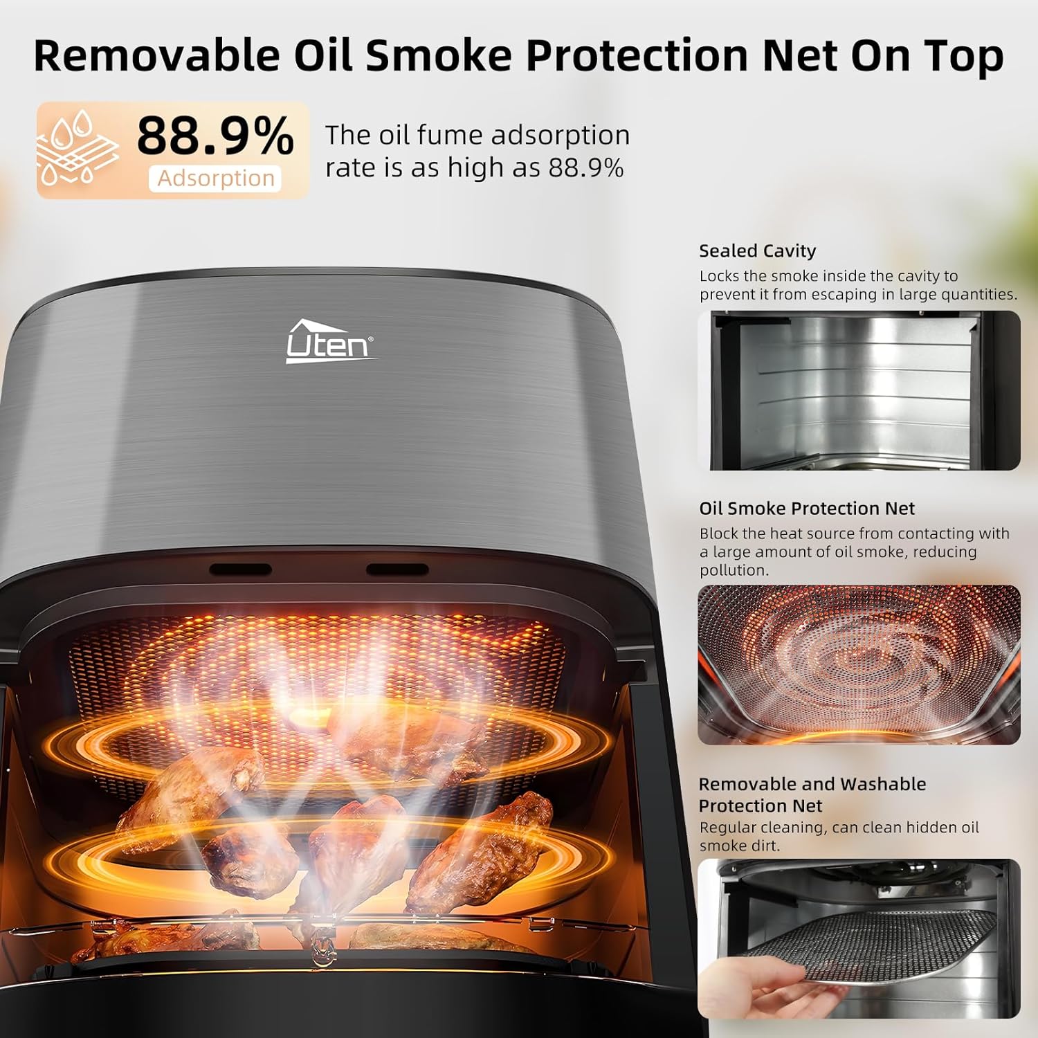 Uten Friggitrice ad Aria 5,5L Doppia Resistenza con Finestra - immagine 7