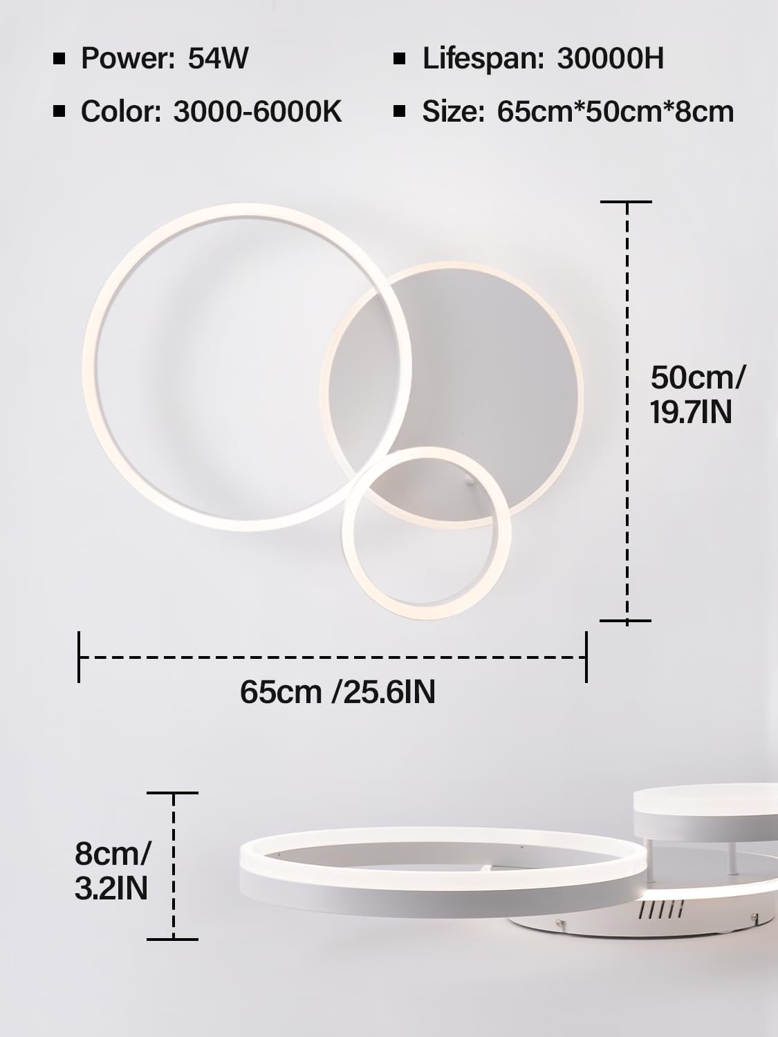 Kaucqi Plafoniera LED Moderna Dimmerabile 54W 5400lm - immagine 4