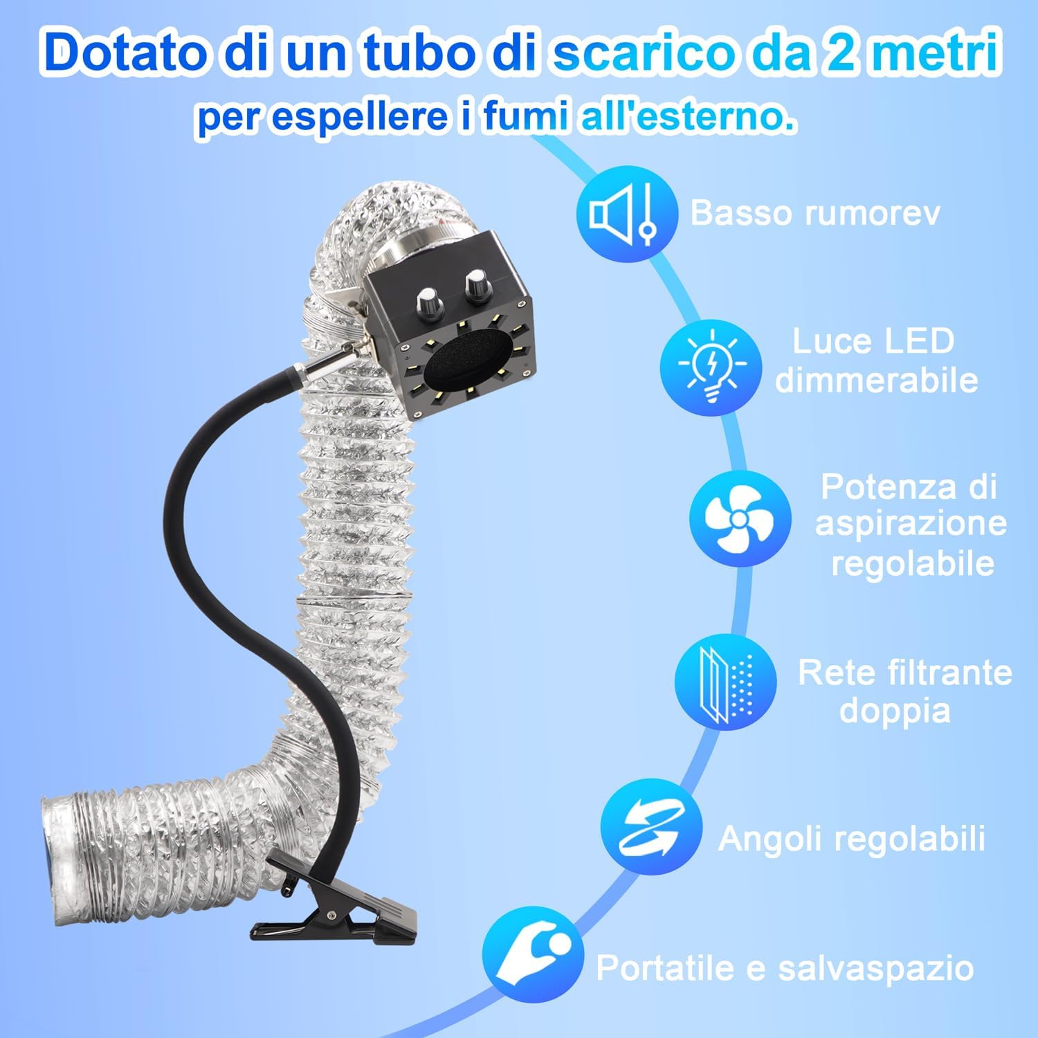 Treedix Assorbitore Fumi Saldatura con LED e 15 Filtri, Nero - immagine 6