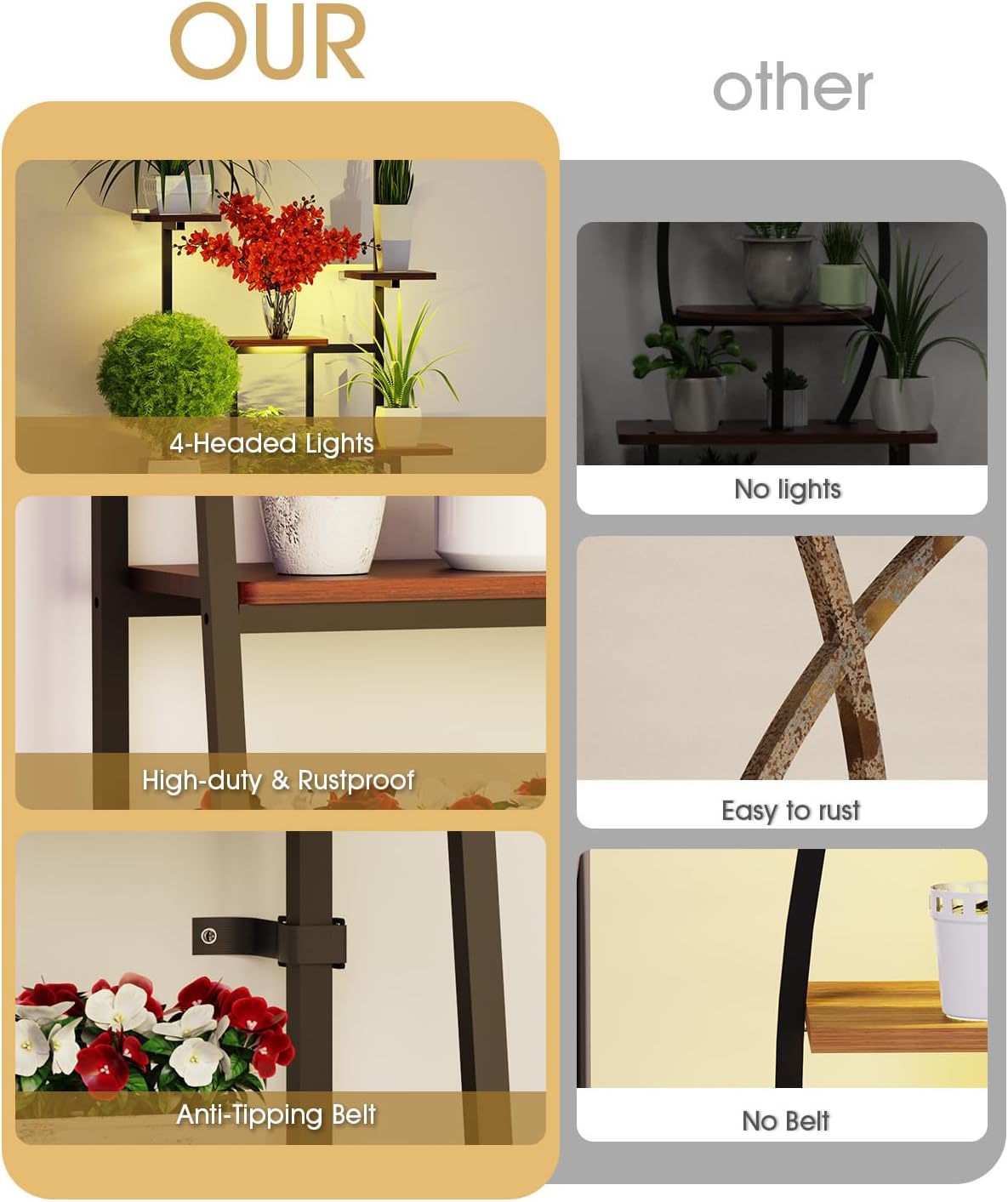 Supporto per Piante con Luce Spettro Completo 8 Livelli 157cm - immagine 4