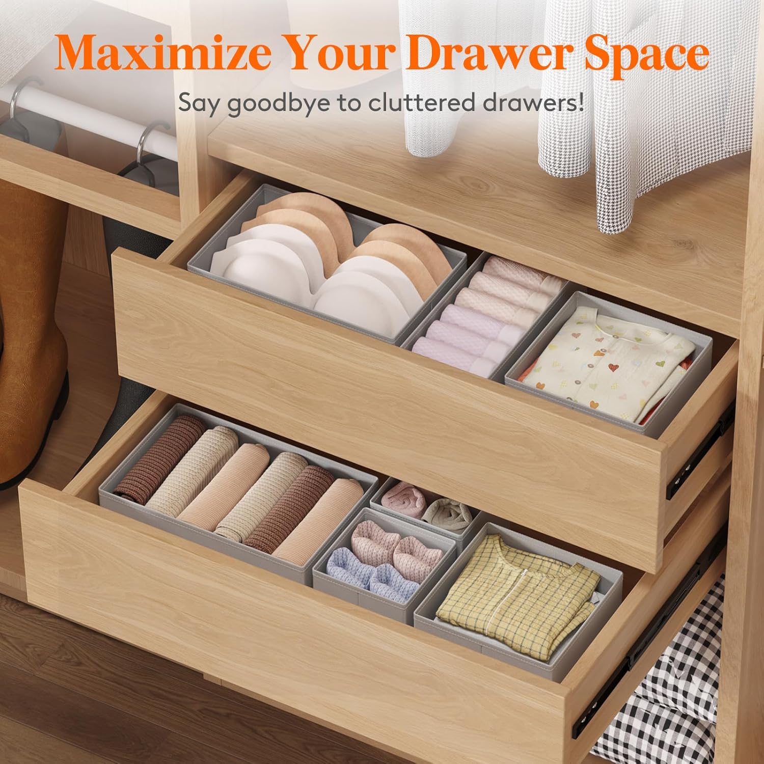 Lifewit 16 Pezzi Organizer Cassetti in Tessuto, Grigio Chiaro - immagine 4