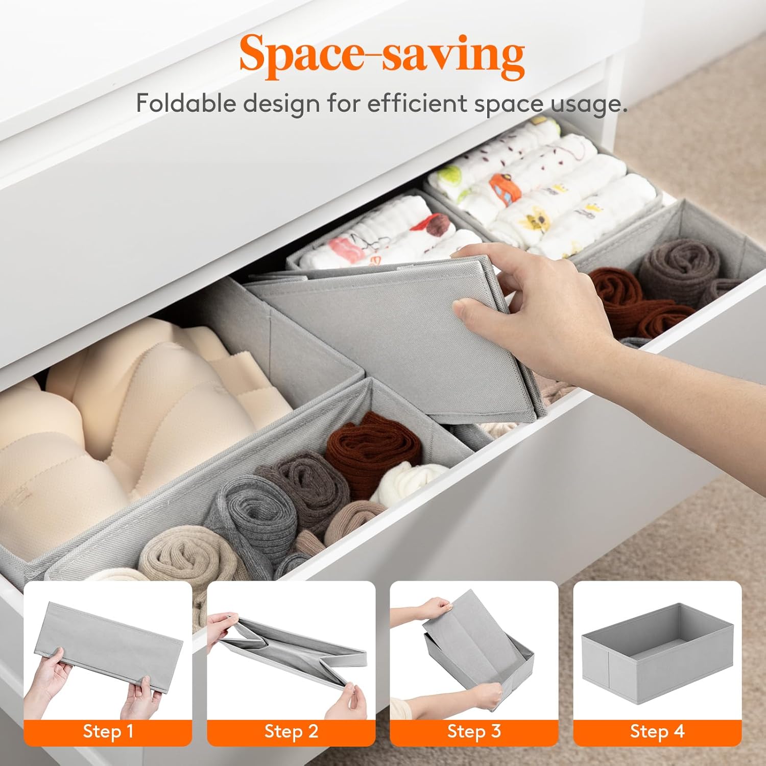 Lifewit 16 Pezzi Organizer Cassetti in Tessuto, Grigio Chiaro - immagine 6